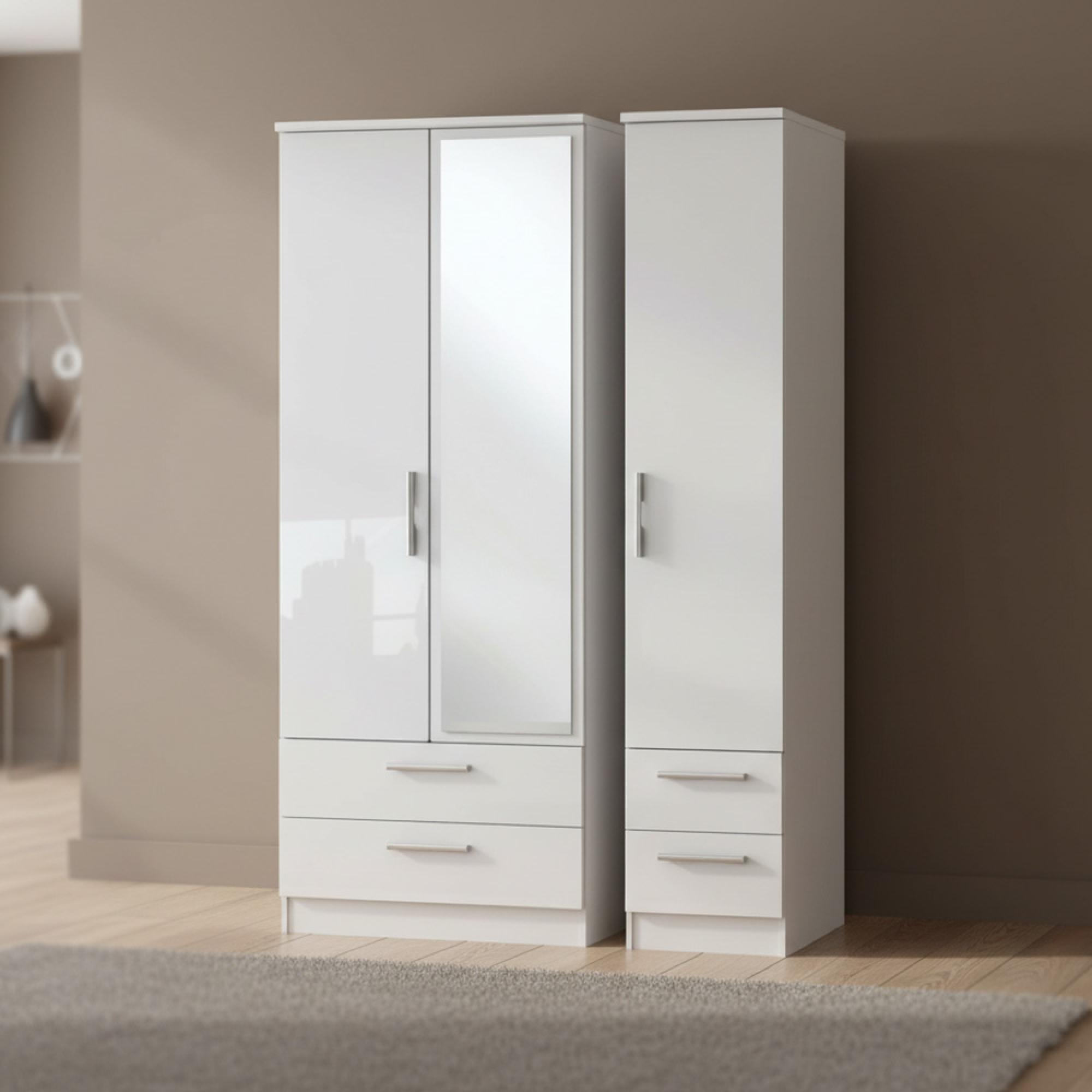 Knightsbridge Wardrobe - 3 Door - 1 Mirror - Tall - Combi - White Gloss