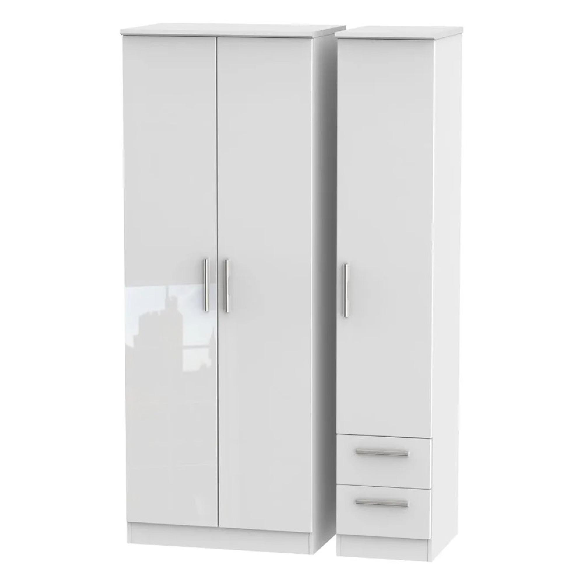 Knightsbridge Wardrobe - 3 Door - RHF 2 Drawer - Tall - Triple - White Gloss