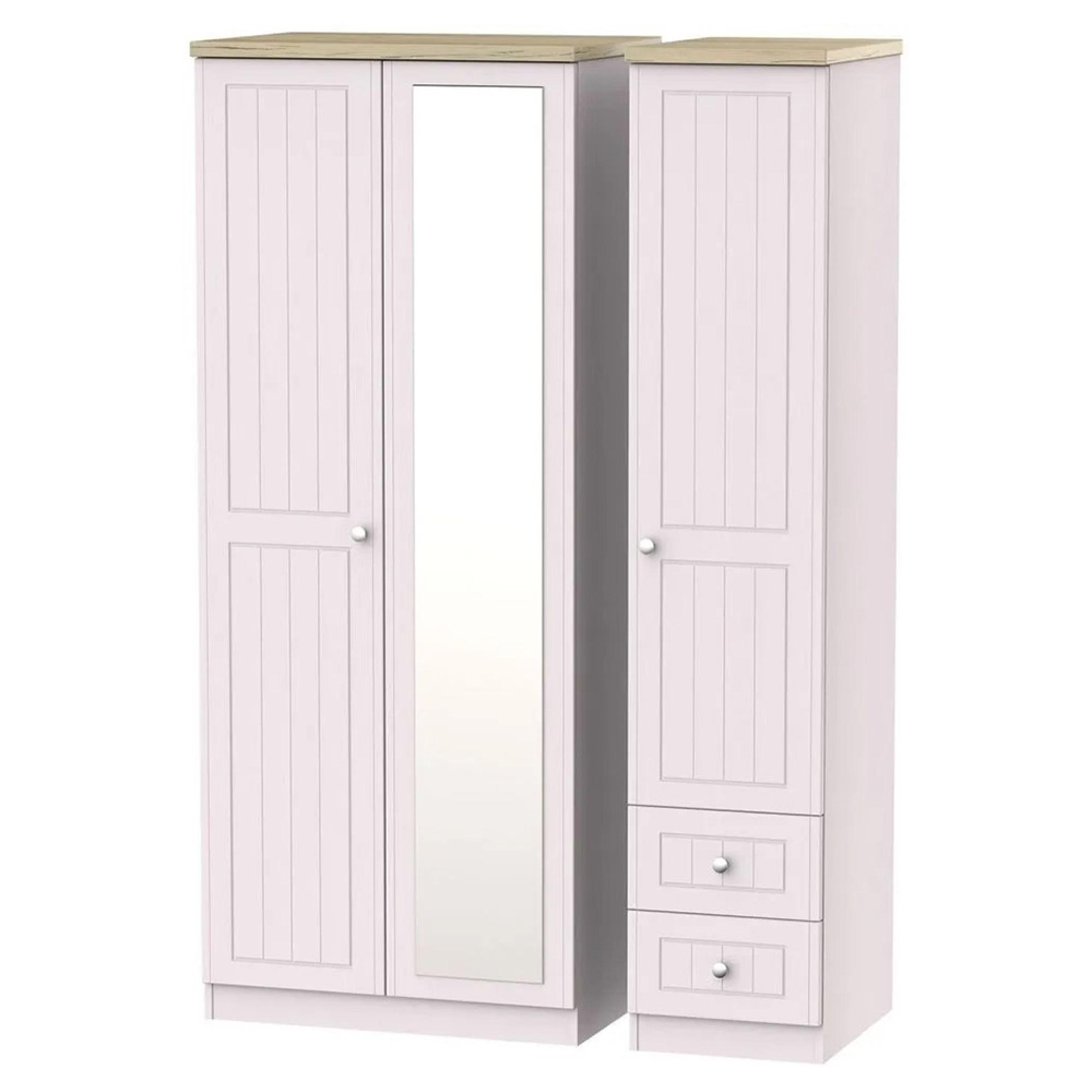 Vienna Wardrobe - 3 Door - 1 Mirror - RHF 2 Drawers - Combi - Cashmere