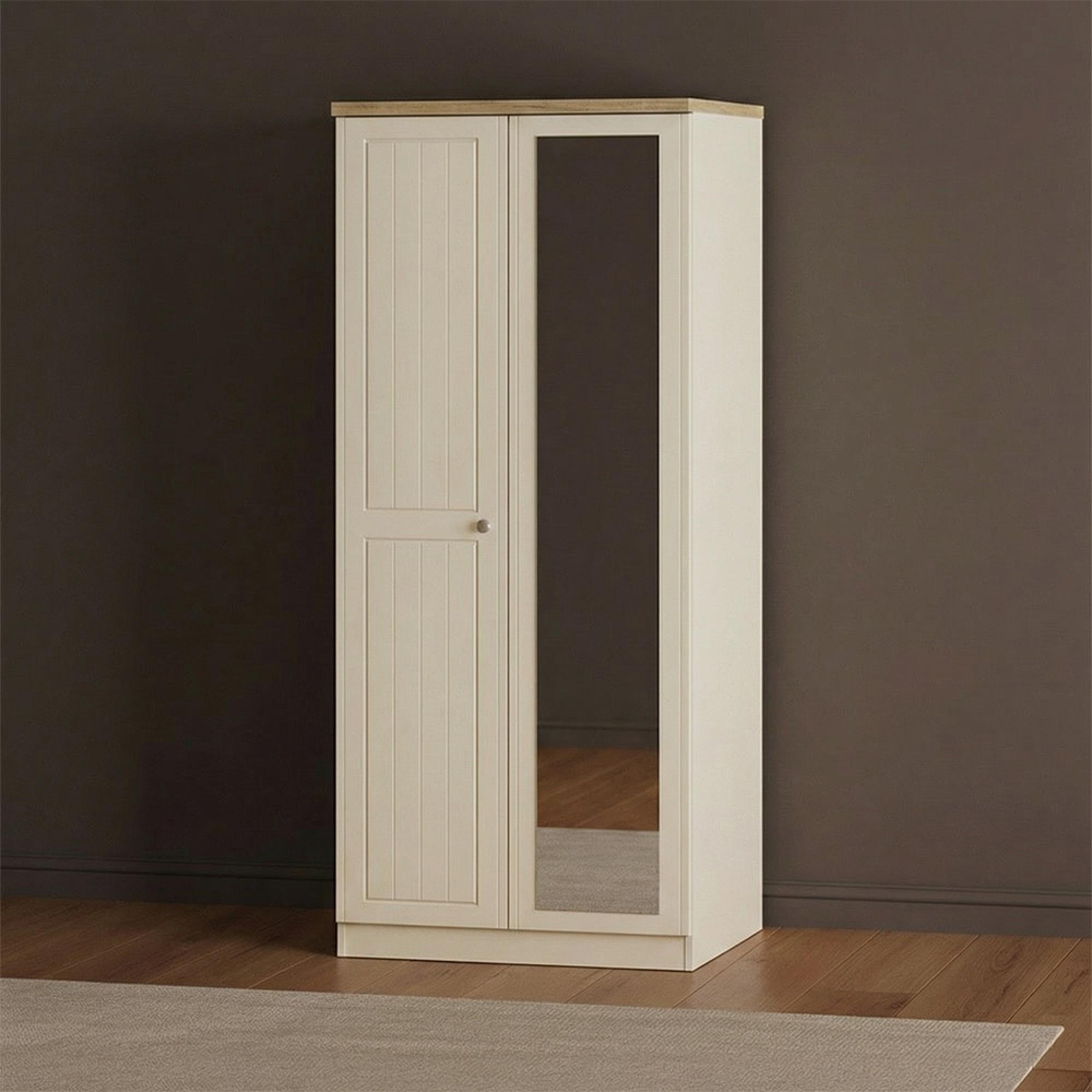 Vienna Wardrobe - 2 Door - 1 Mirror - Cream