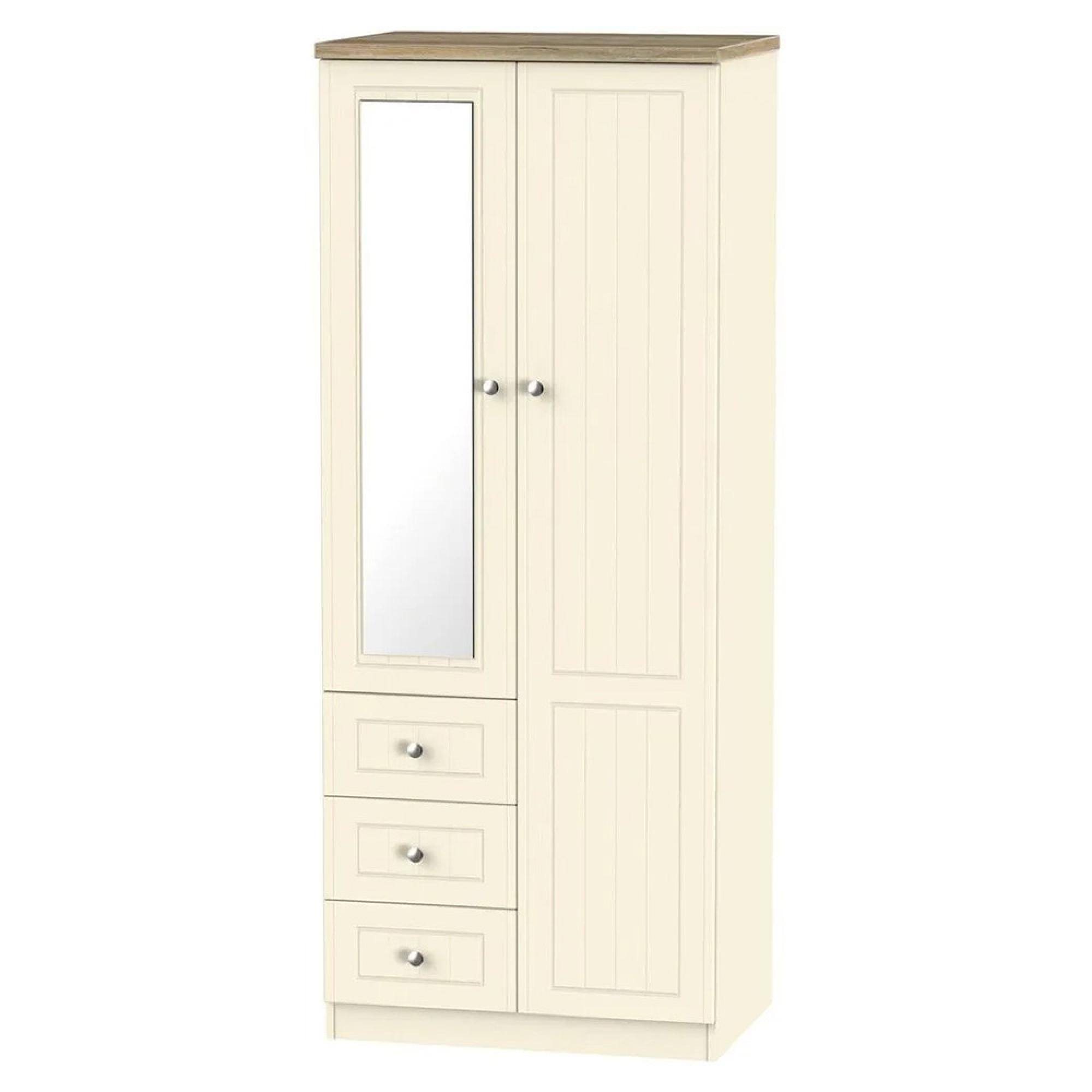 Vienna Wardrobe - 2 Door - Combi - 1 Mirror - RHF 3 Drawers - Cream