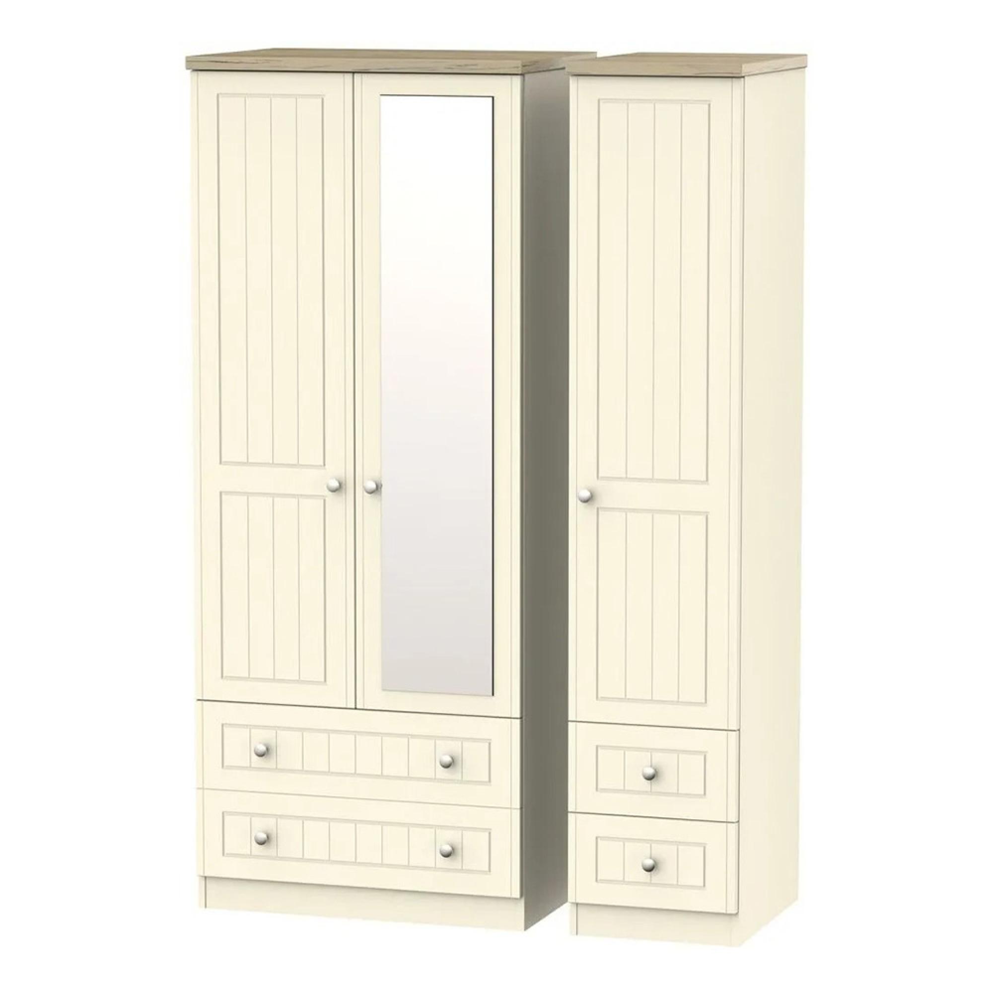 Vienna Wardrobe - 3 Door - 1 Mirror - Combi - Cream