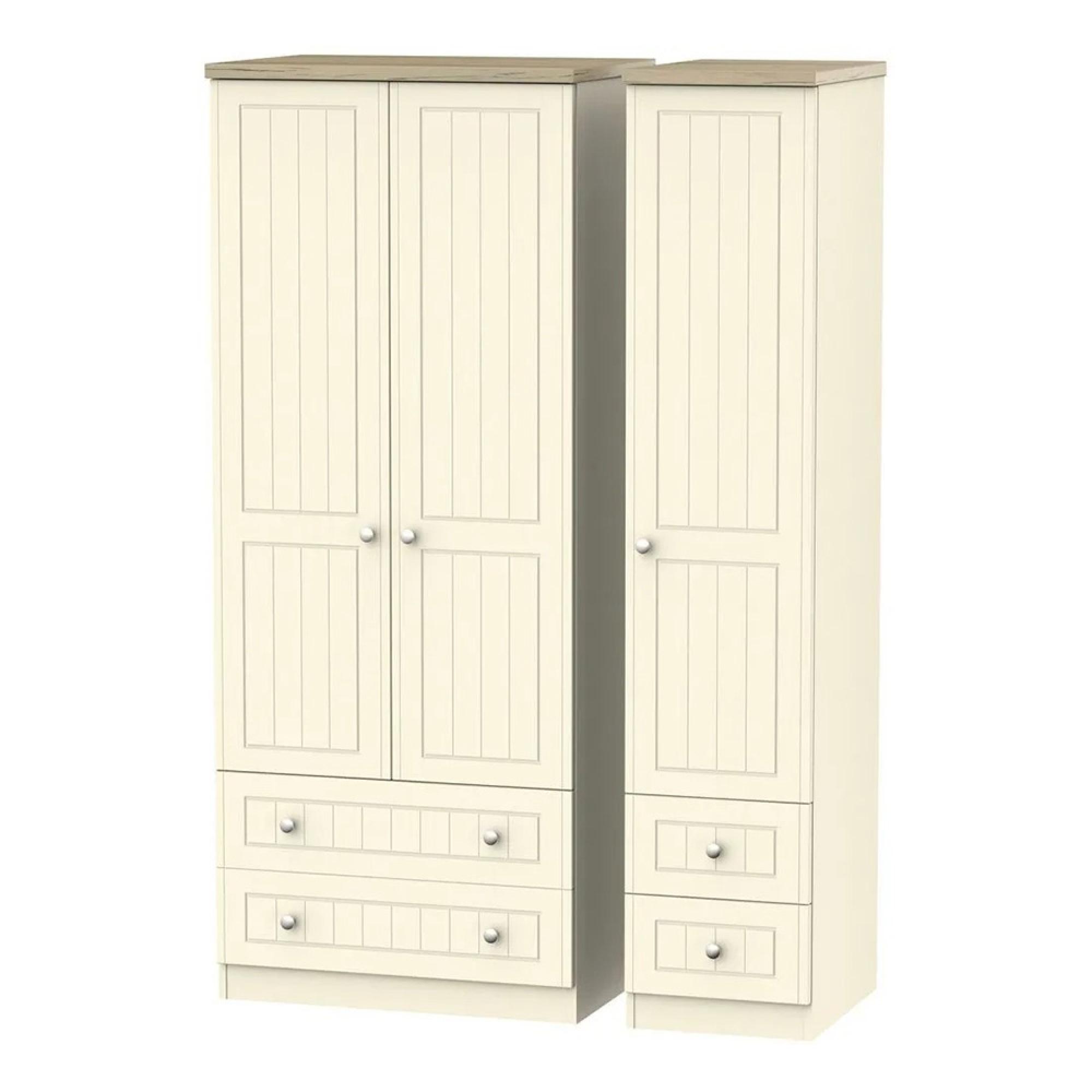 Vienna Wardrobe - 3 Door - 4 Drawers - Triple - Cream