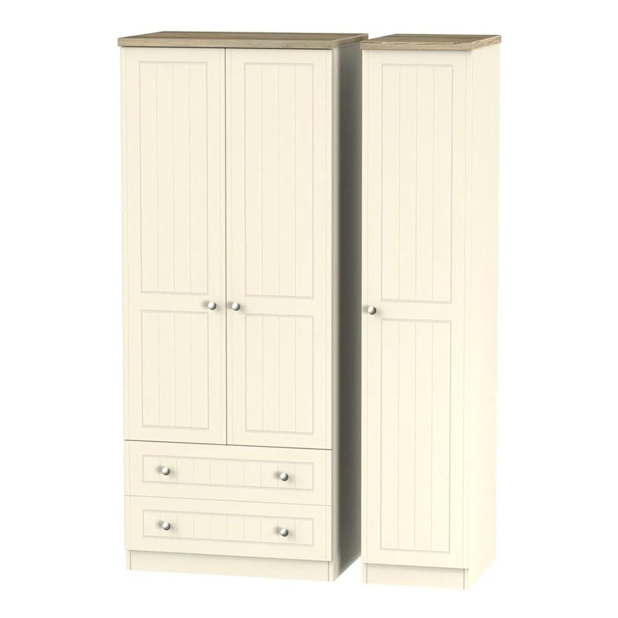 Vienna Wardrobe - 3 Door - LHF 2 Drawers - Triple - Cream