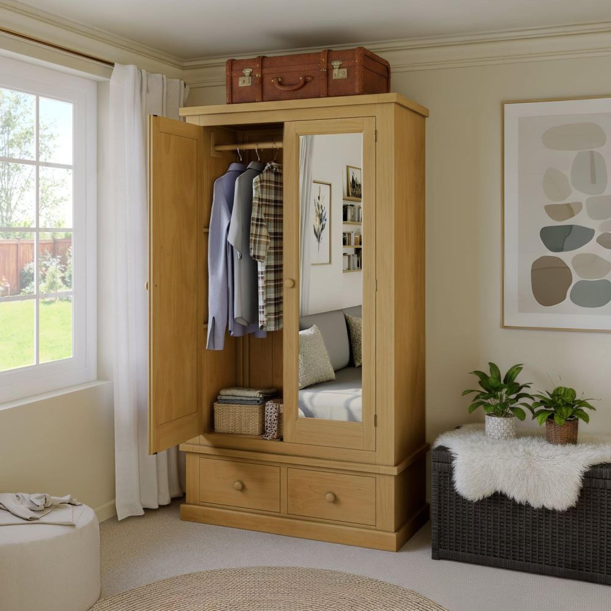 Churchill Waxed Pine 2 Door Combi Wardrobe