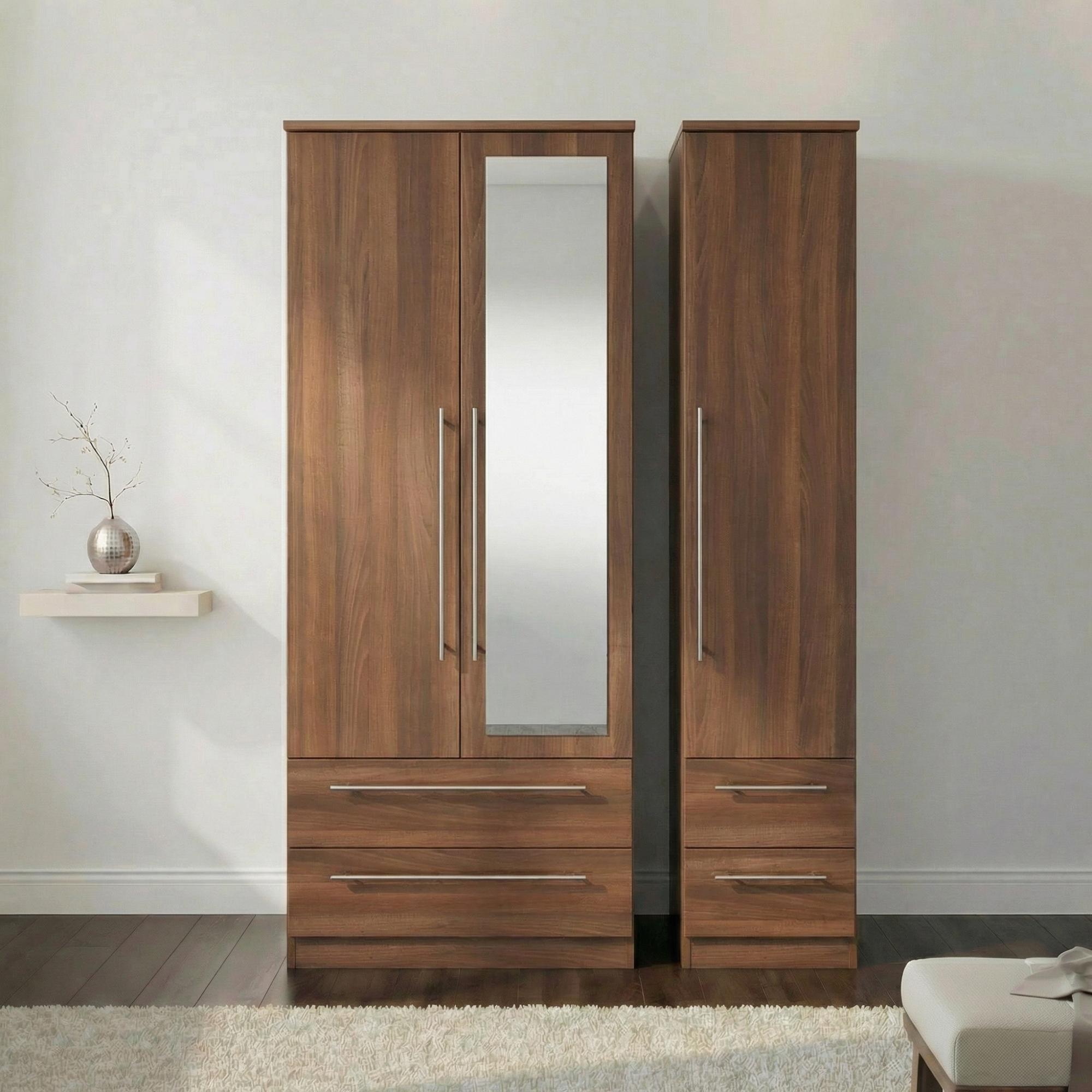 Sherwood Wardrobe - 3 Door - 1 Mirror - Combi - Walnut