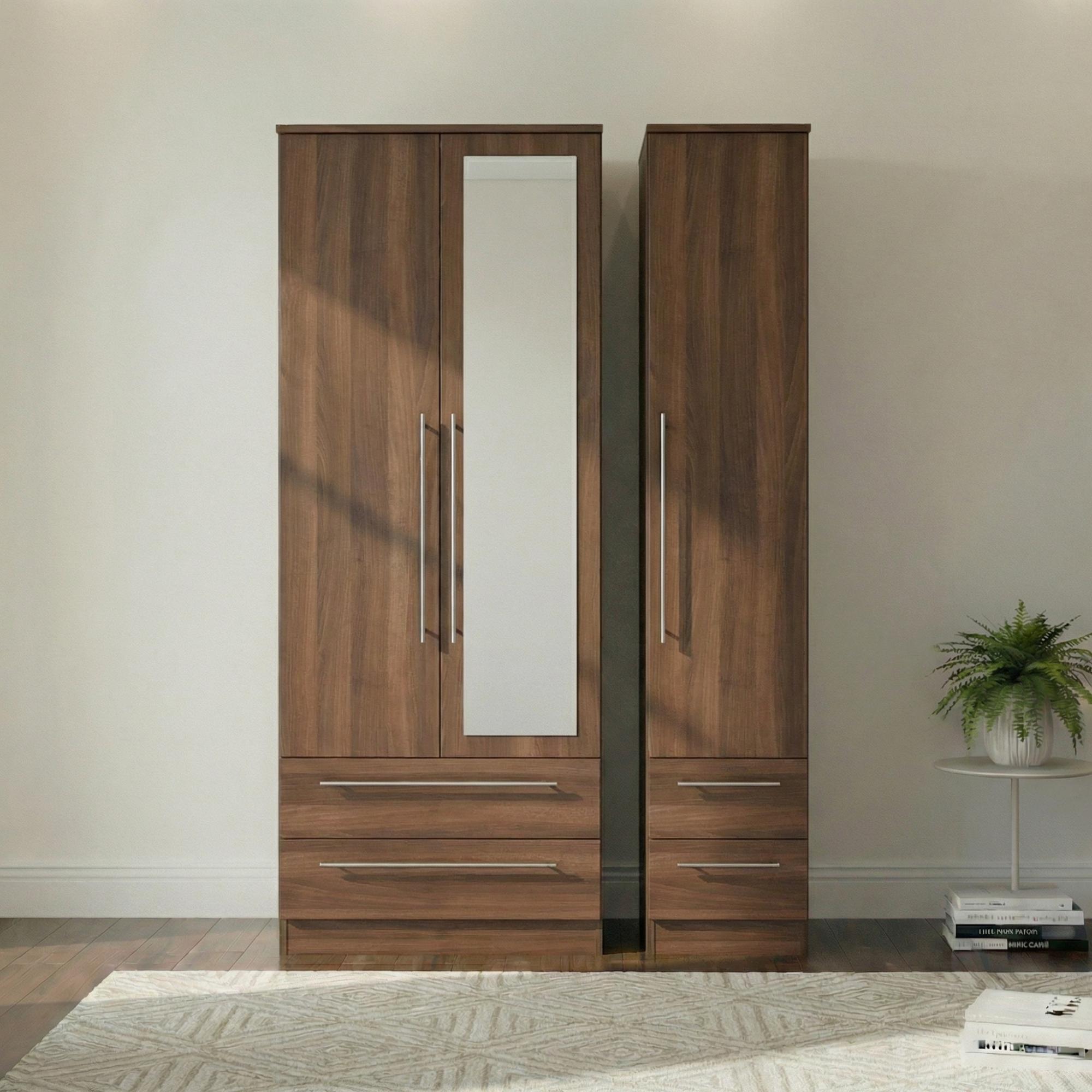 Sherwood Wardrobe - 3 Door - 1 Mirror - Tall - Combi - Walnut