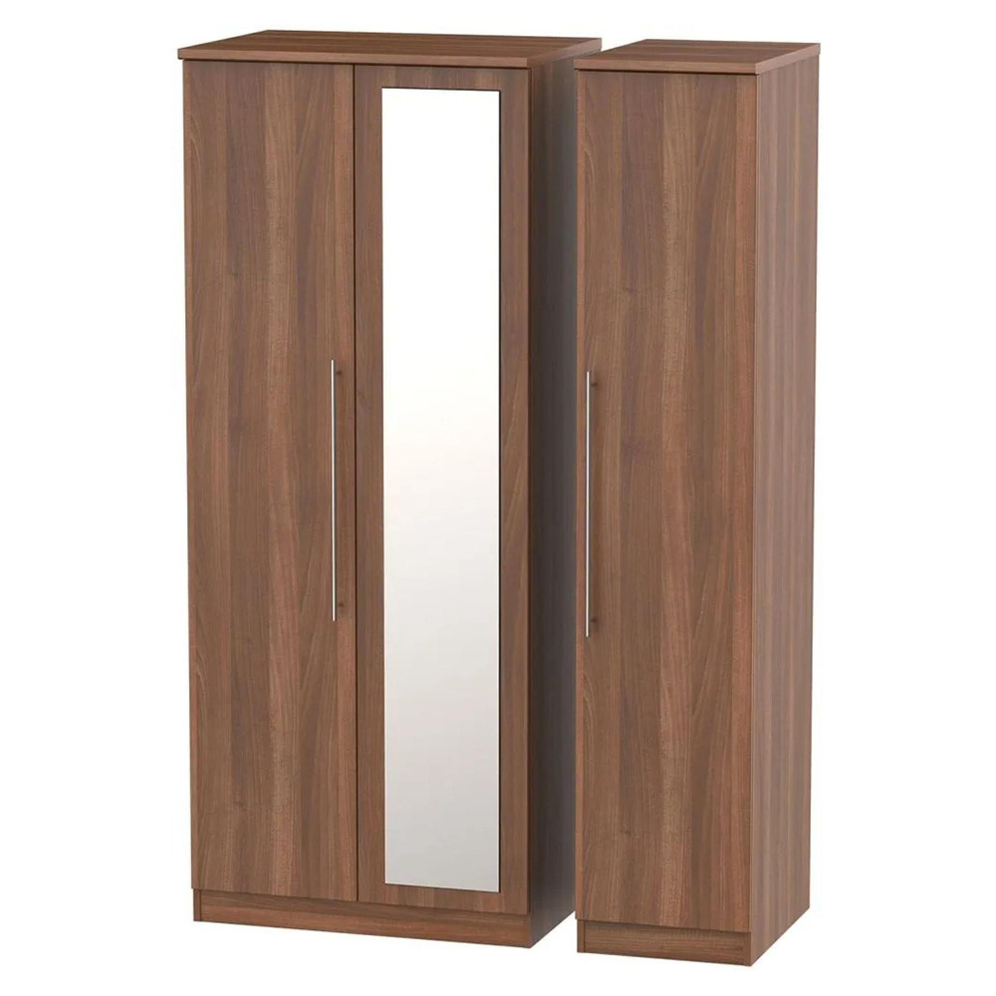 Sherwood Wardrobe - 3 Door - 1 Mirror - Triple - Walnut