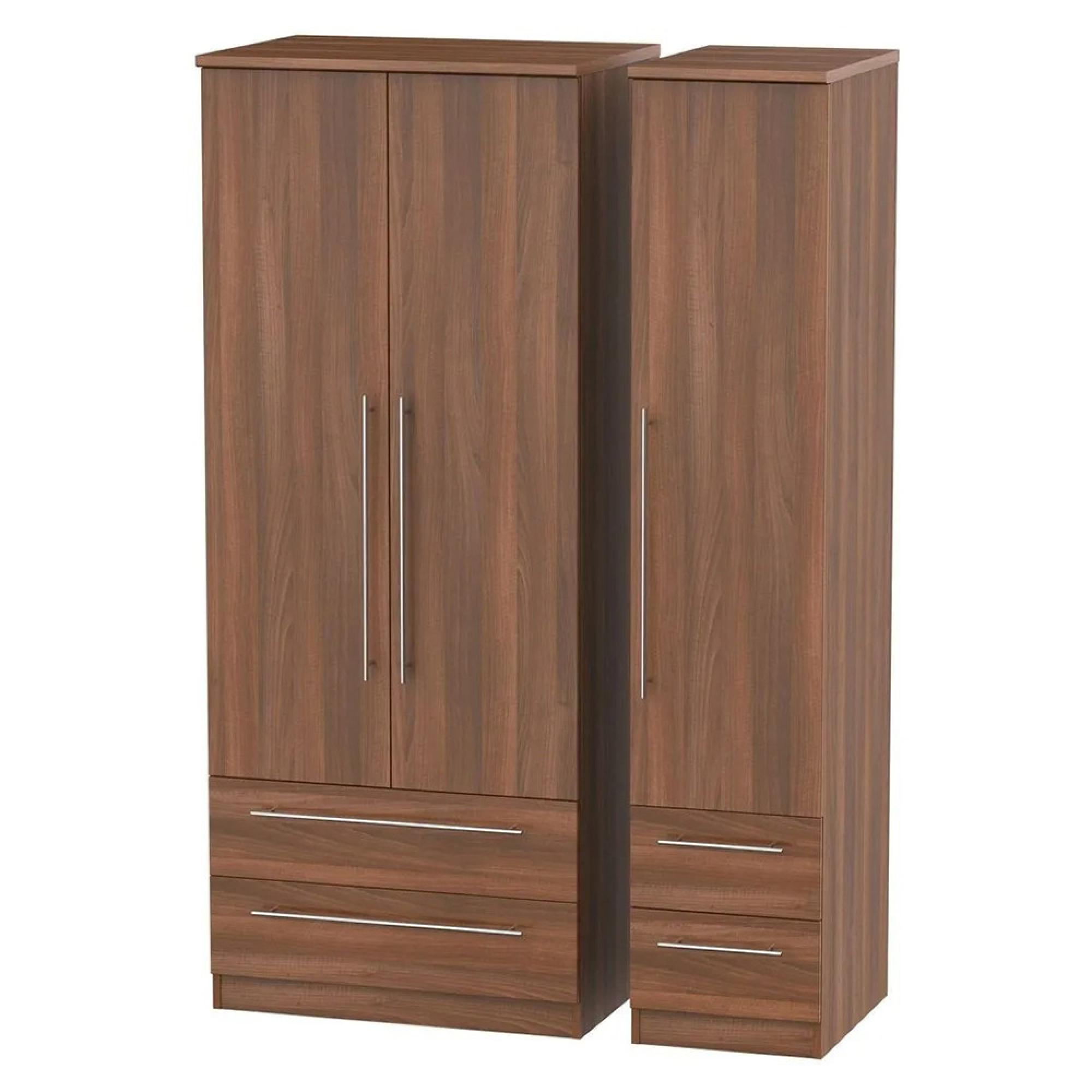 Sherwood Wardrobe - 3 Door - 4 Drawer - Triple - Walnut