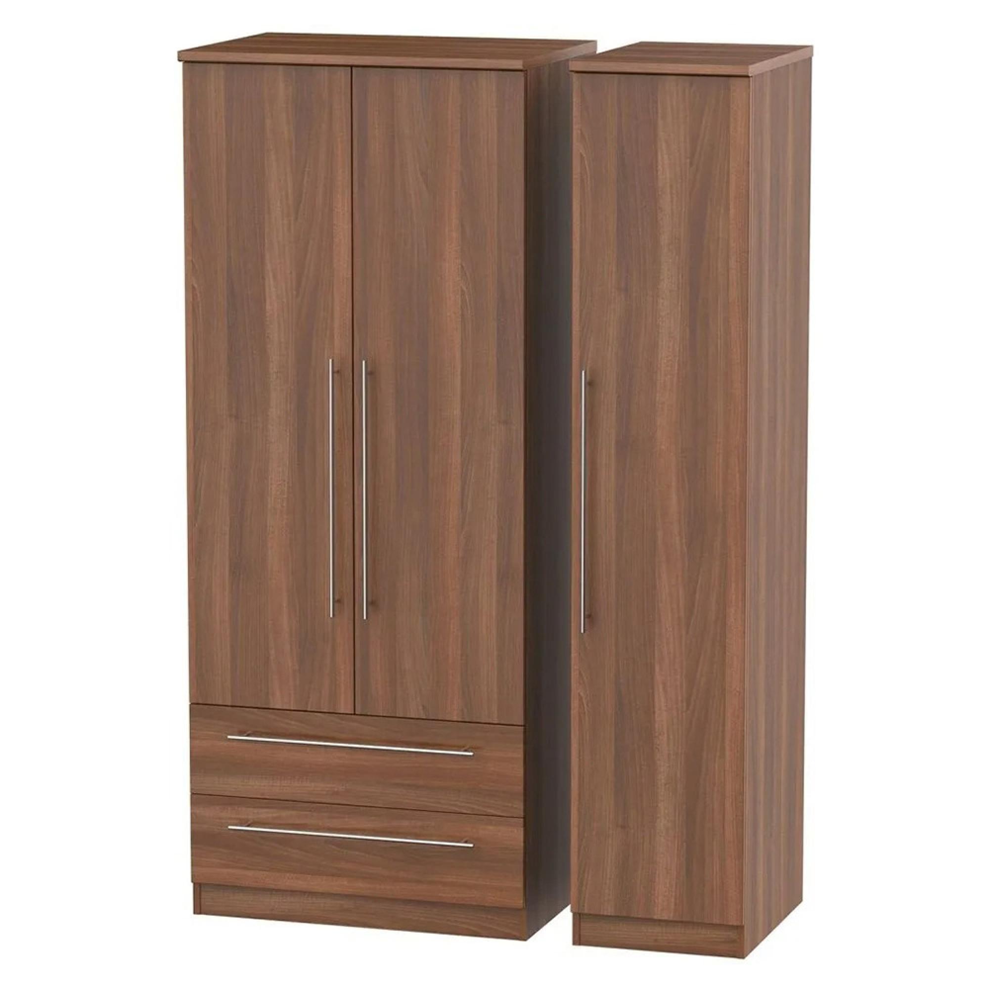 Sherwood Wardrobe - 3 Door - LHF 2 Drawer - Triple - Walnut