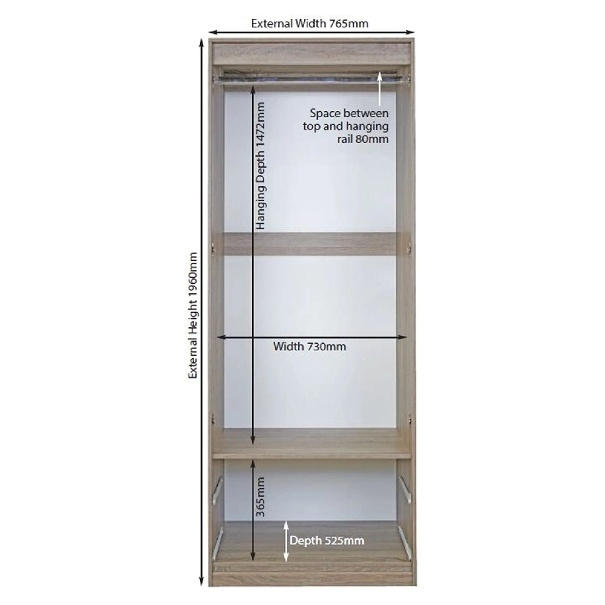 Knightsbridge Wardrobe - 2 Door - 2 Drawer - Tall - Black Gloss and Walnut