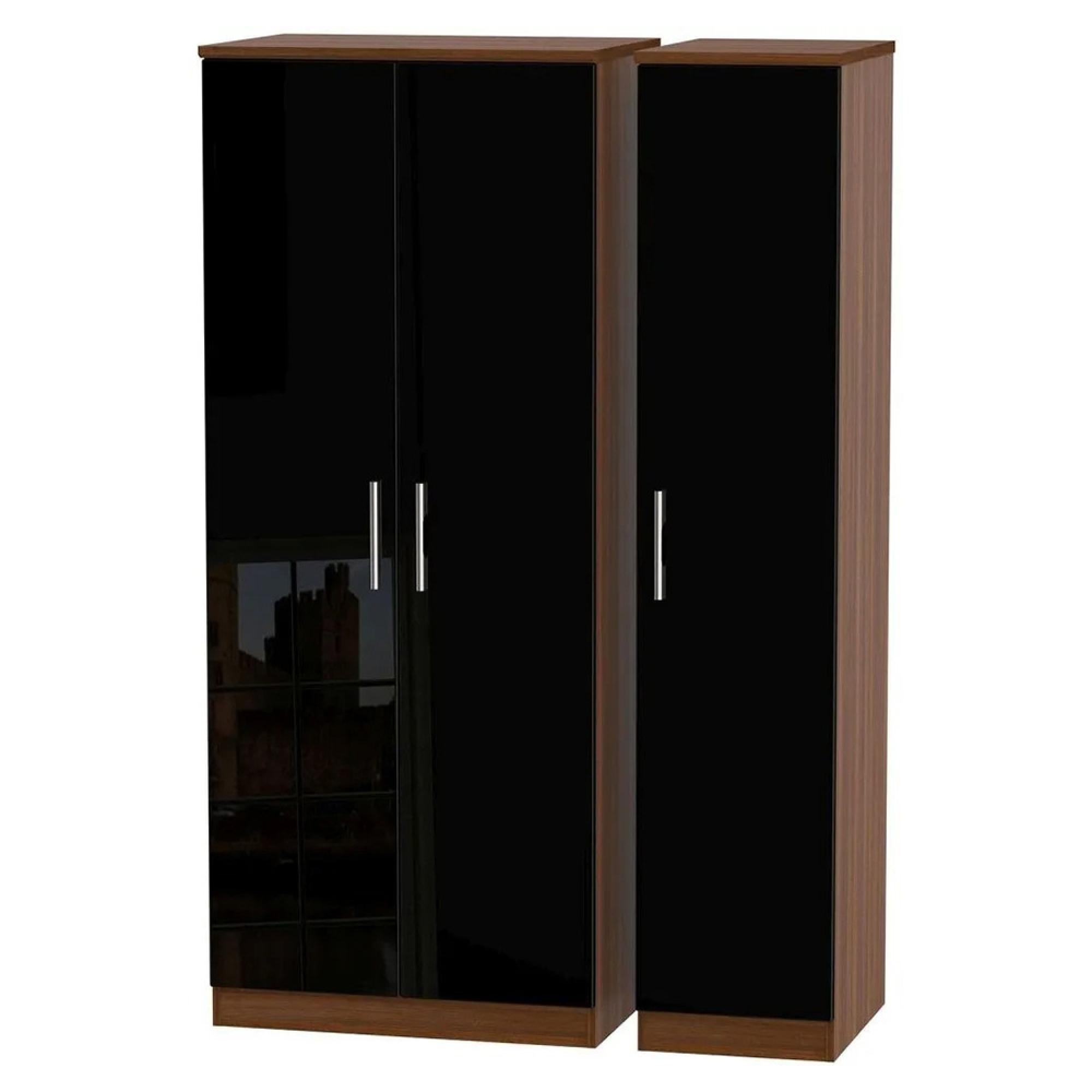 Knightsbridge Wardrobe - 3 Door - Triple - Black Gloss and Walnut