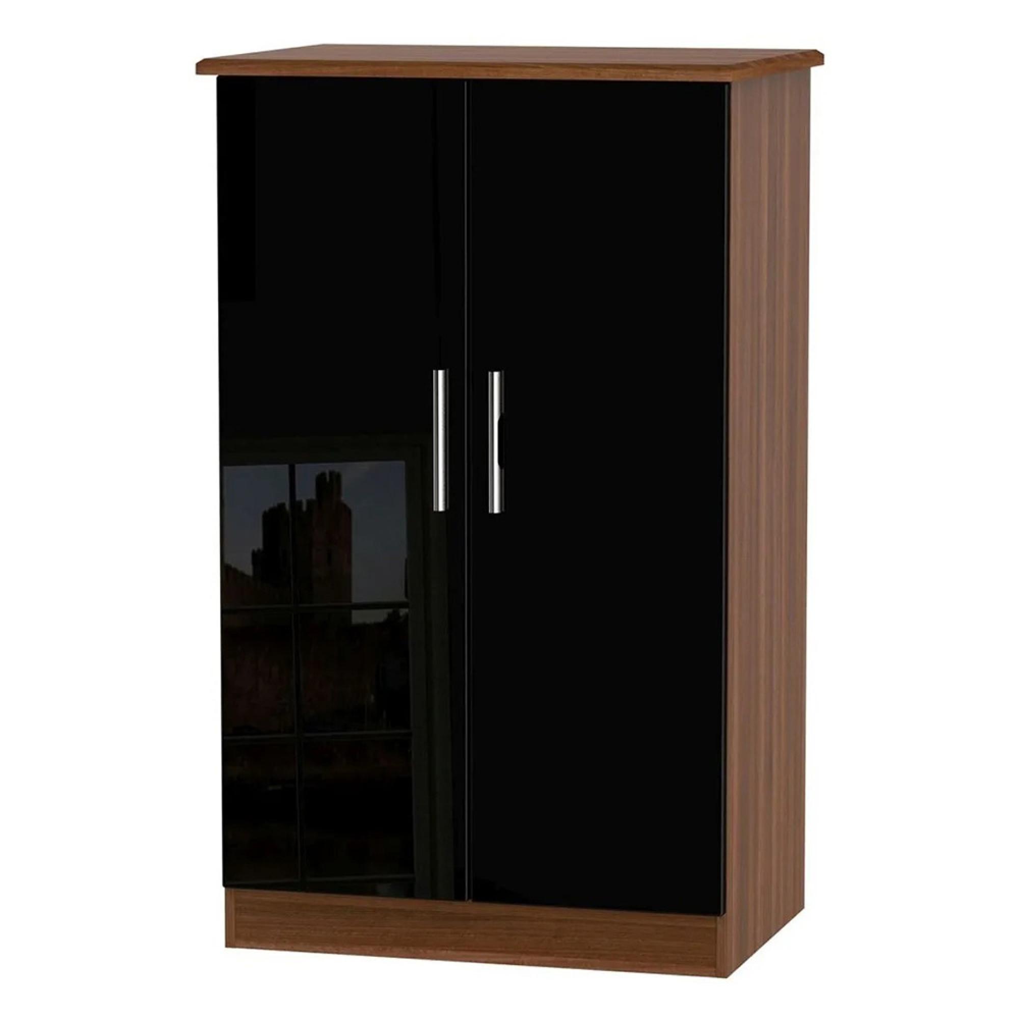 Knightsbridge Wardrobe - Midi - Black Gloss and Walnut
