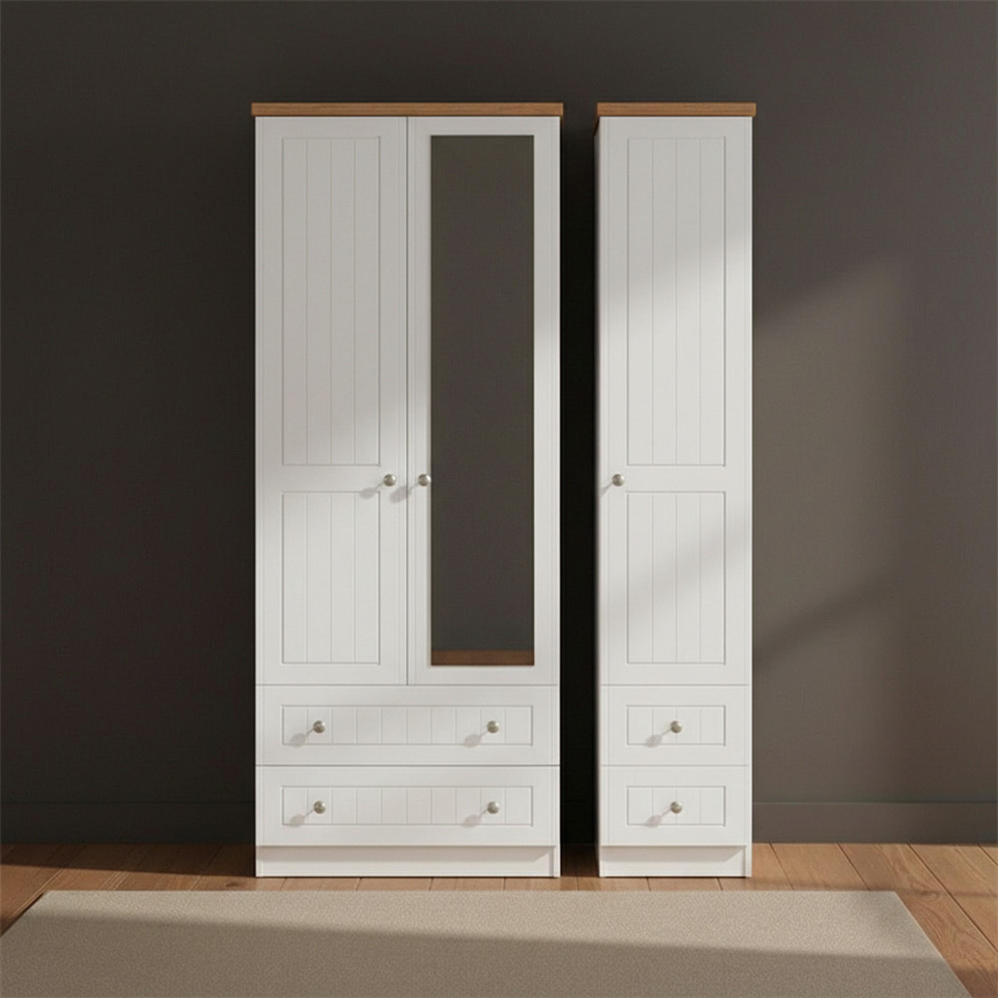 Vienna Wardrobe - 3 Door - 1 Mirror - Combi - Porcelain