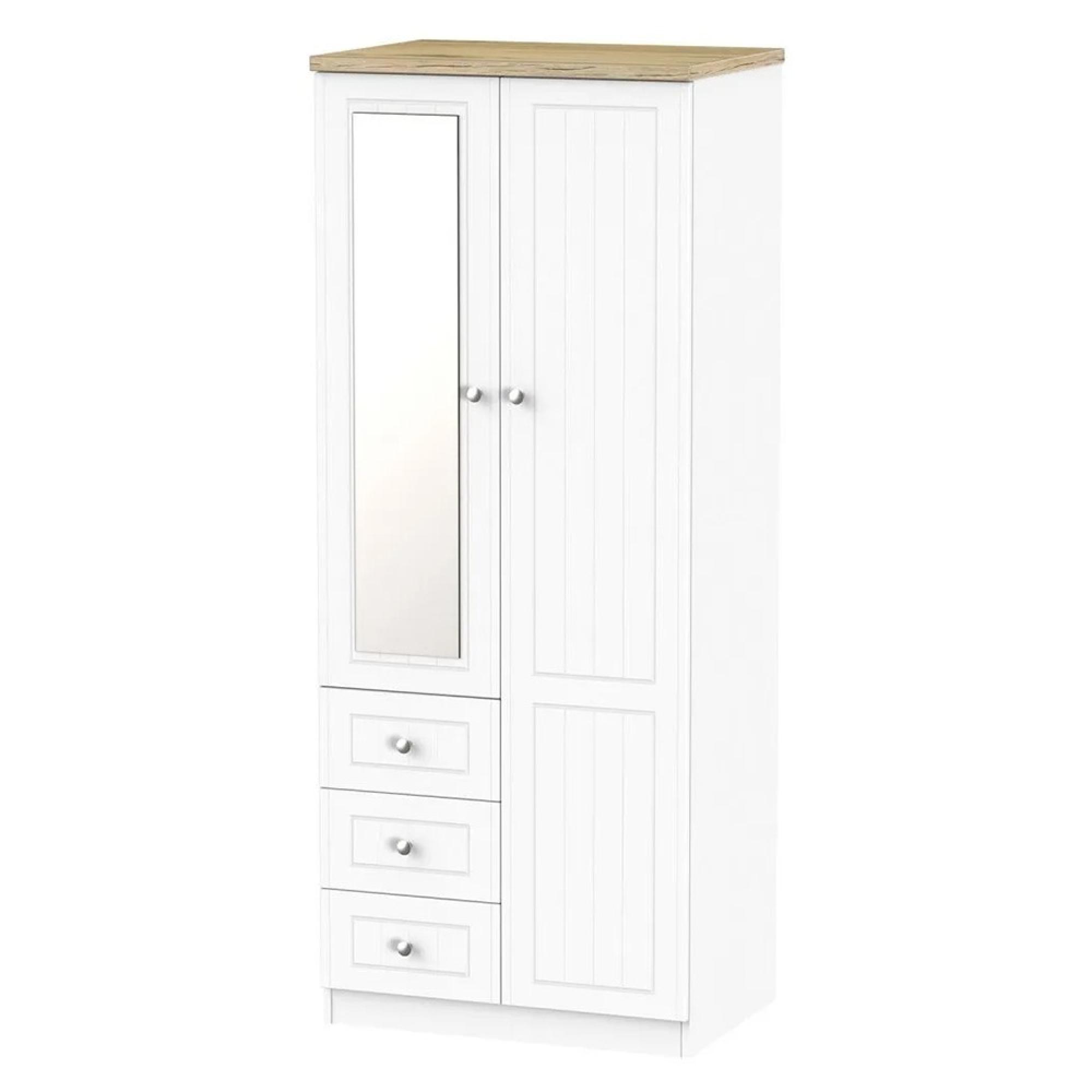 Vienna Wardrobe - 2 Door - 1 Mirror - RHF 3 Drawers - Combi - Porcelain