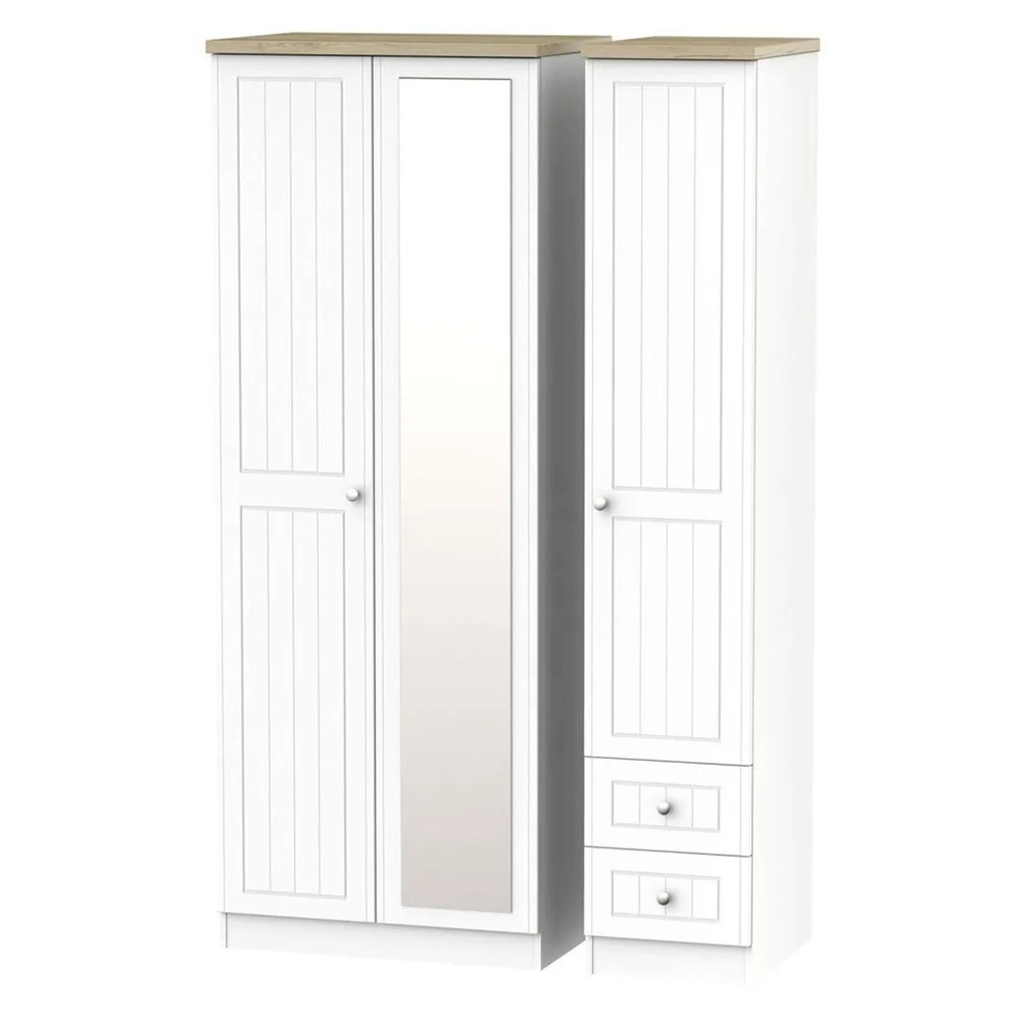 Vienna Wardrobe - 3 Door - 1 Mirror - RHF 2 Drawers - Tall - Combi - Porcelain