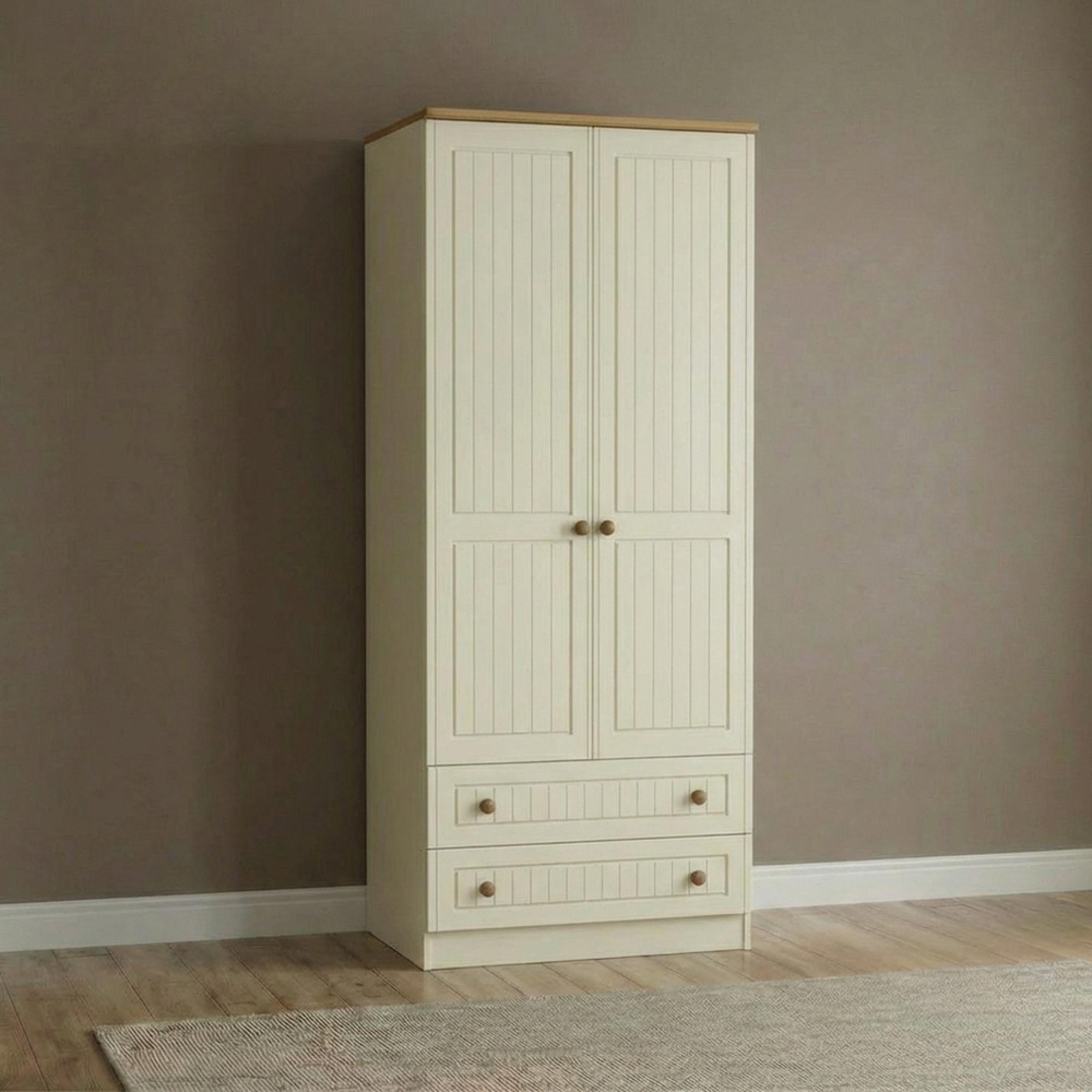 Warwick Wardrobe - 2 Door - 2 Drawer - Tall - Cream and Oak