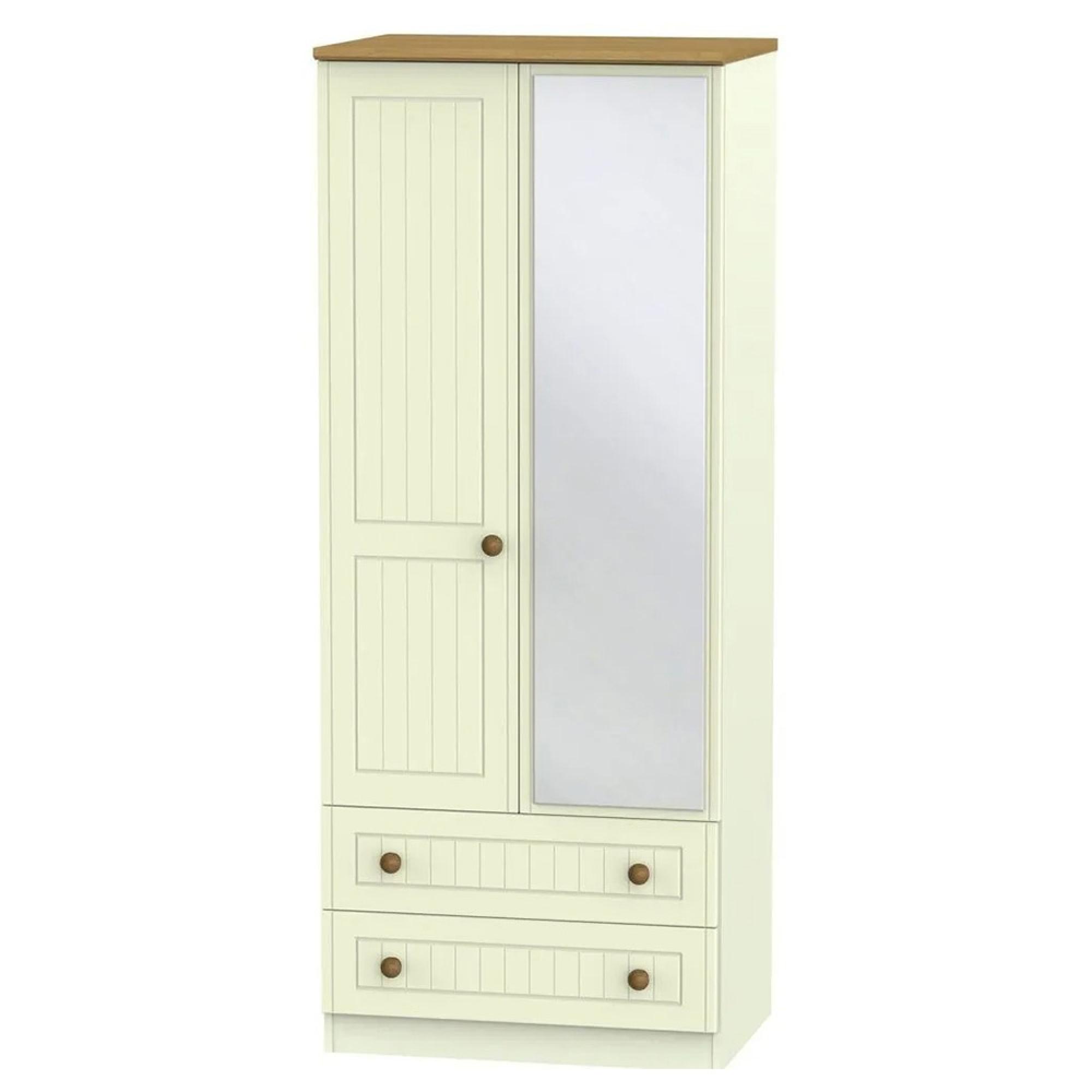 Warwick Wardrobe - 2 Door - 1 Mirror - Combi - Cream and Oak