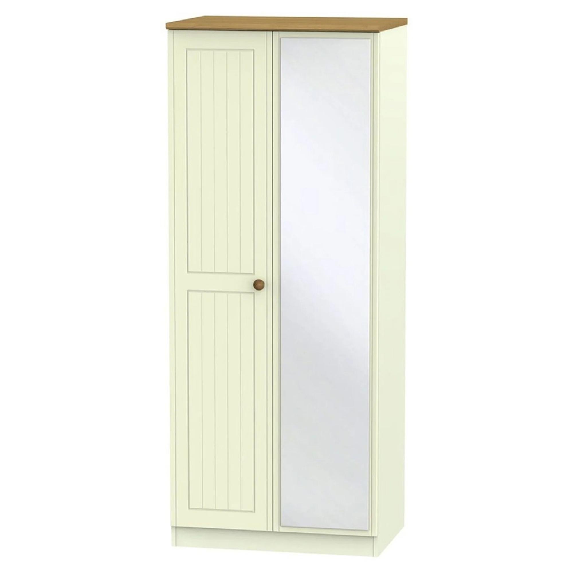 Warwick Wardrobe - 2 Door - 1 Mirror - Cream and Oak
