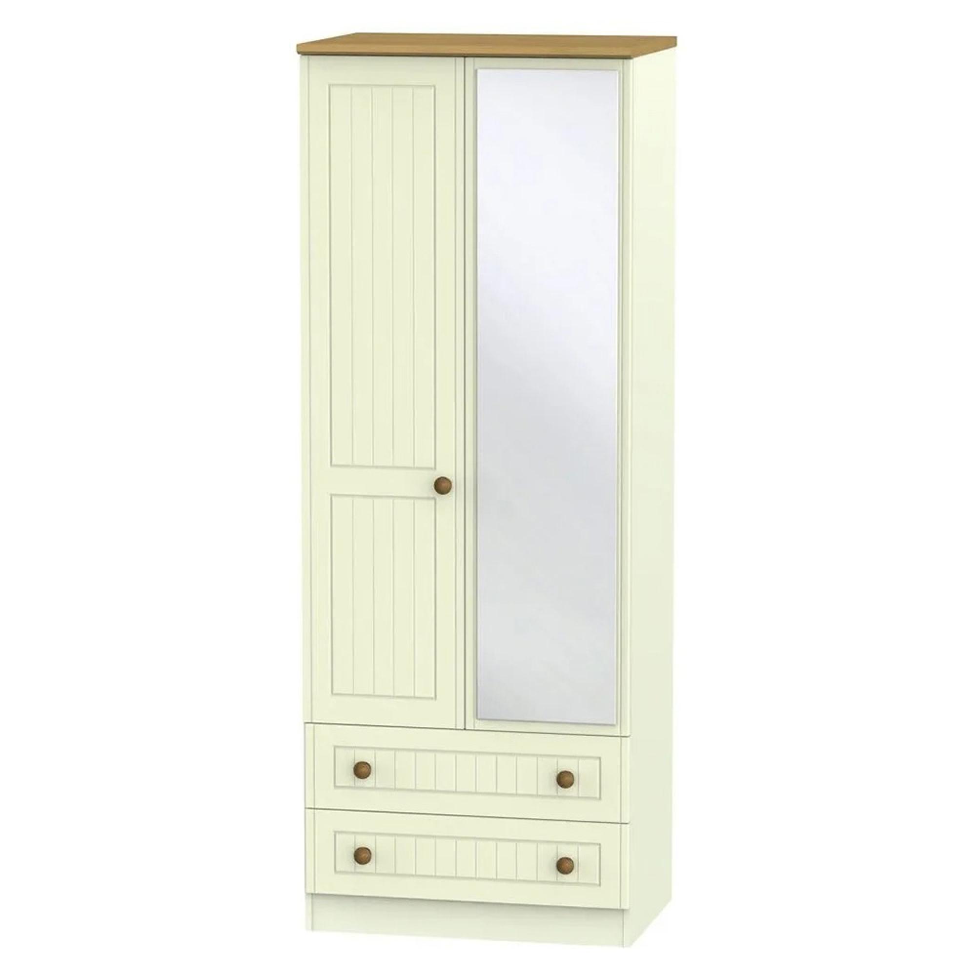 Warwick Wardrobe - 2 Door - 1 Mirror - Tall - Combi - Cream and Oak