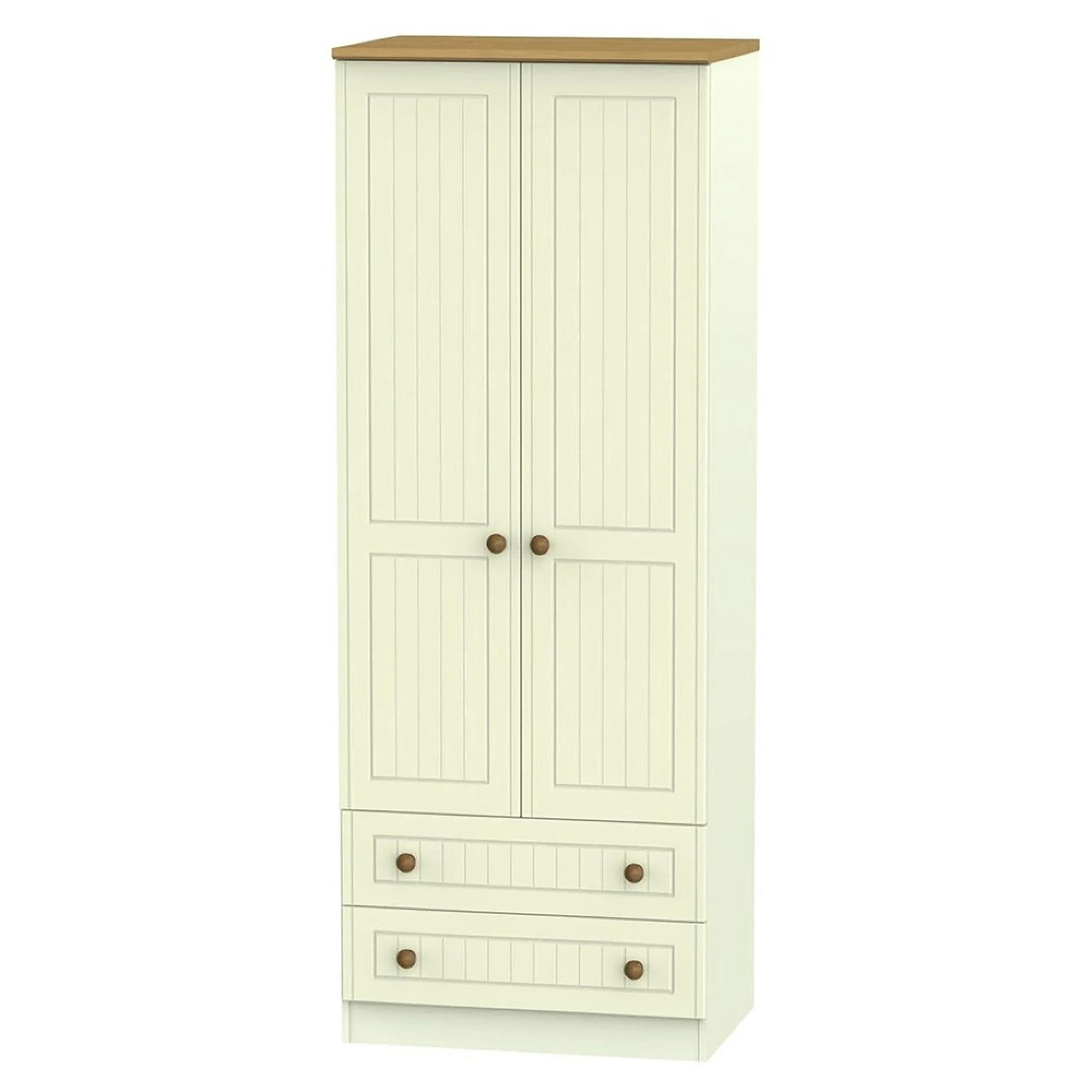 Warwick Wardrobe - 2 Door - 2 Drawer - Tall - Cream and Oak
