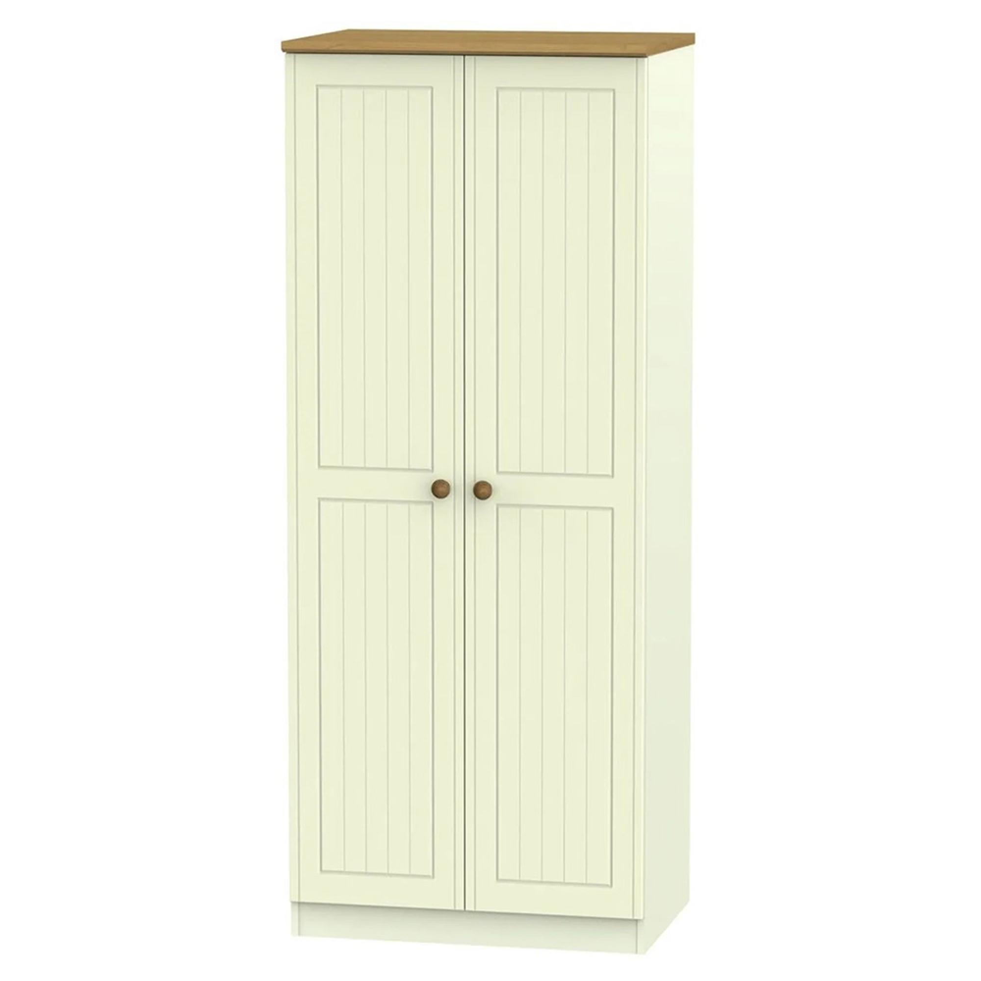 Warwick Wardrobe - 2 Door - Plain - Cream and Oak