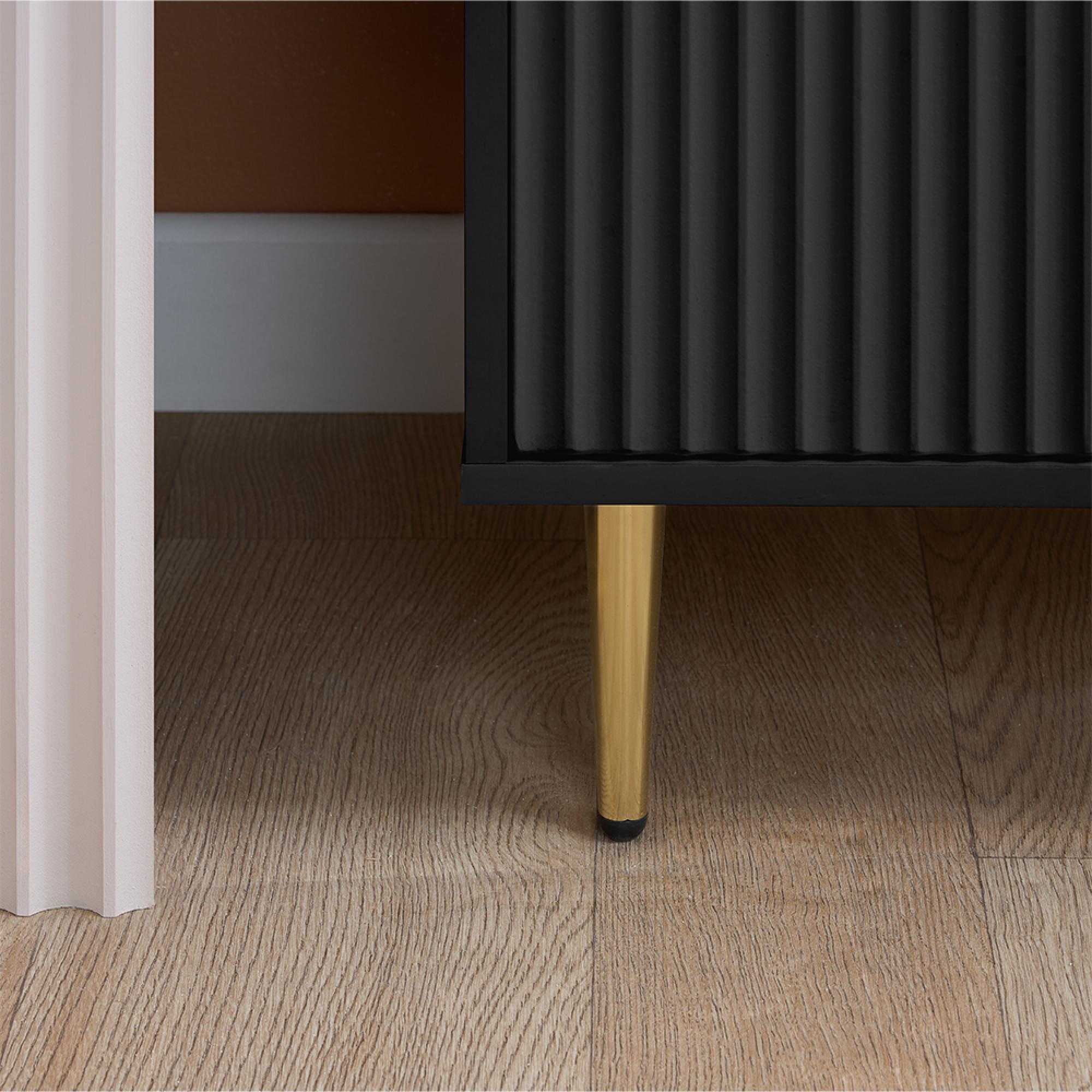 Zara Wardrobe - 2 Door - Fluted - Black - Gold Legs