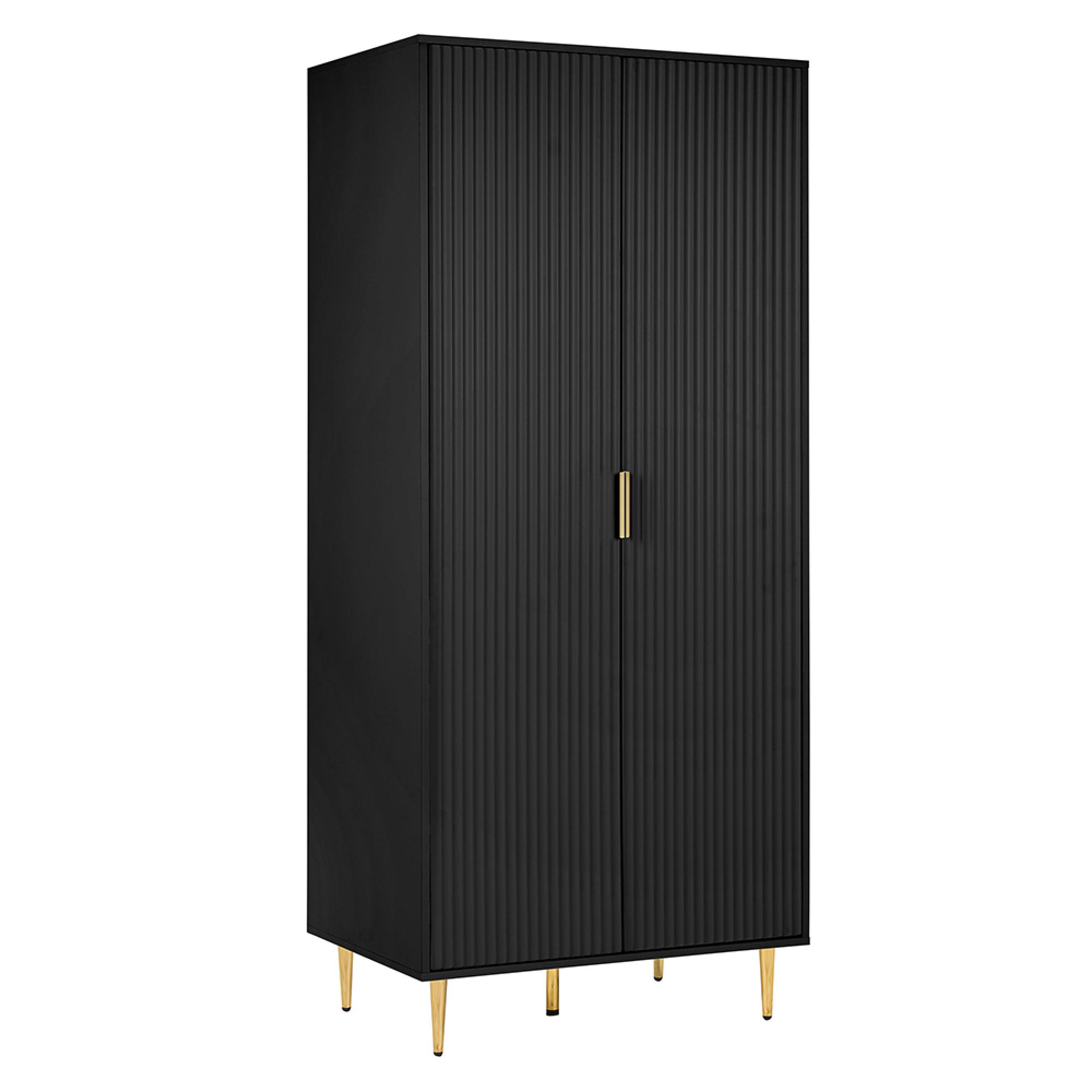 Zara Wardrobe - 2 Door - Fluted - Black - Gold Legs