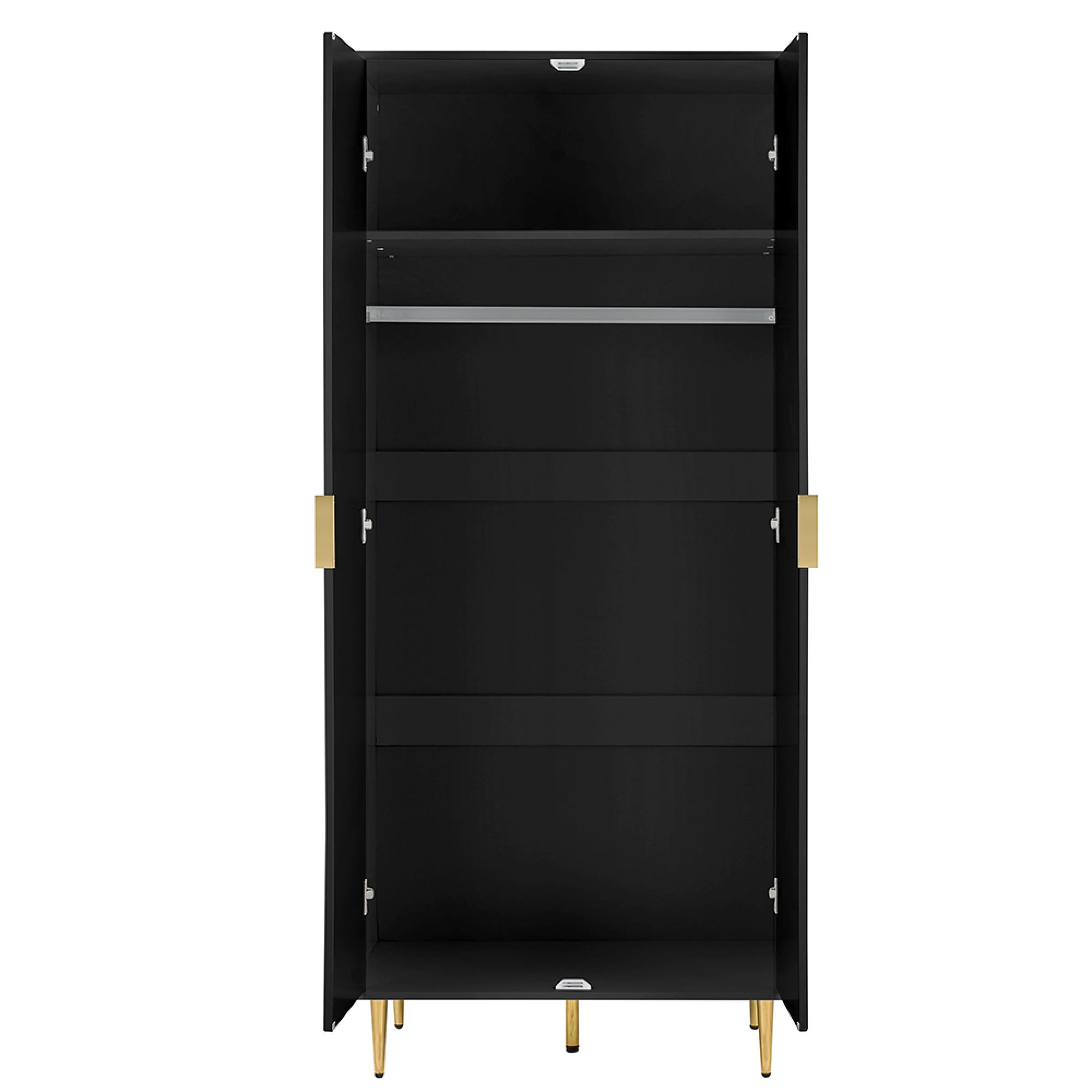 Zara Wardrobe - 2 Door - Fluted - Black - Gold Legs