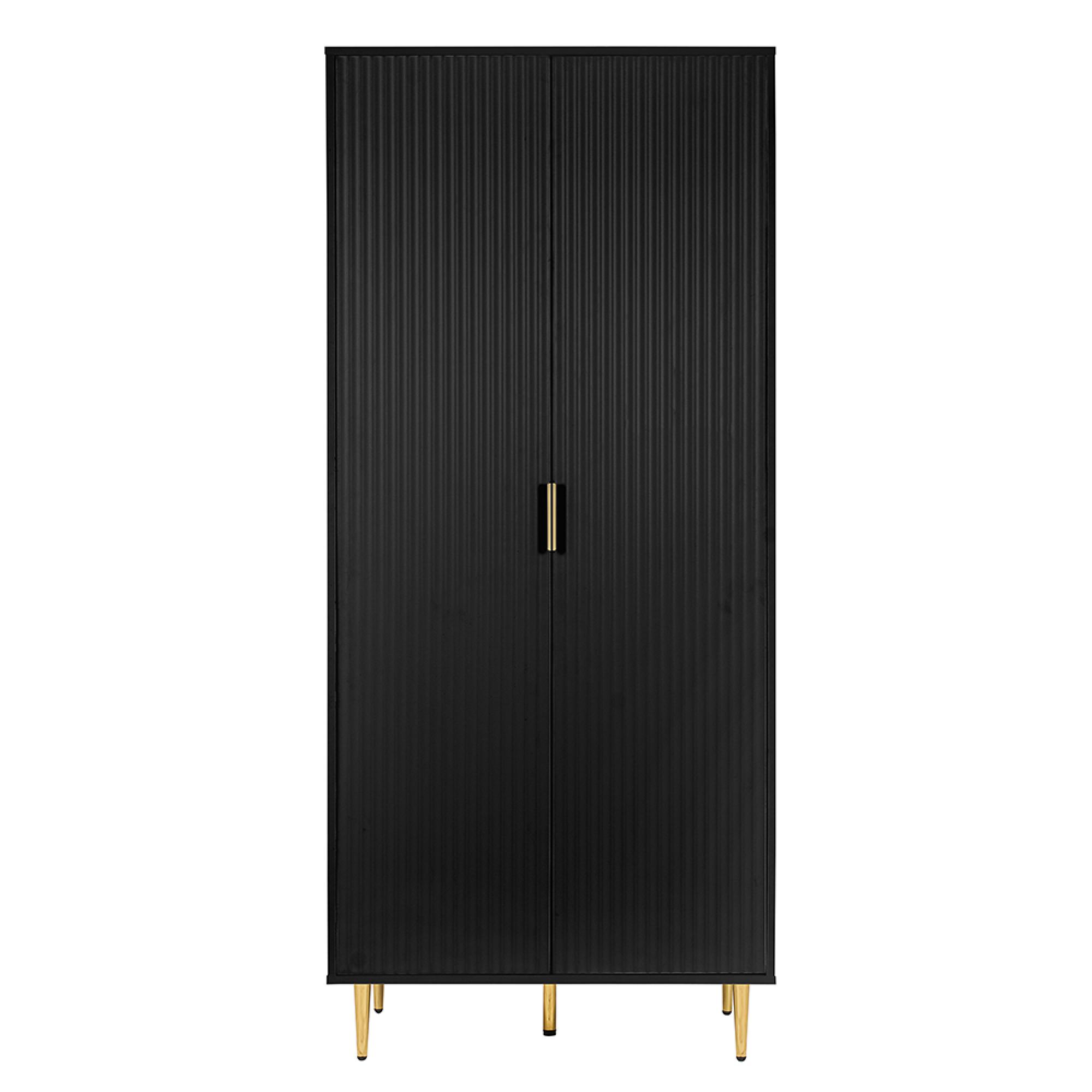 Zara Wardrobe - 2 Door - Fluted - Black - Gold Legs