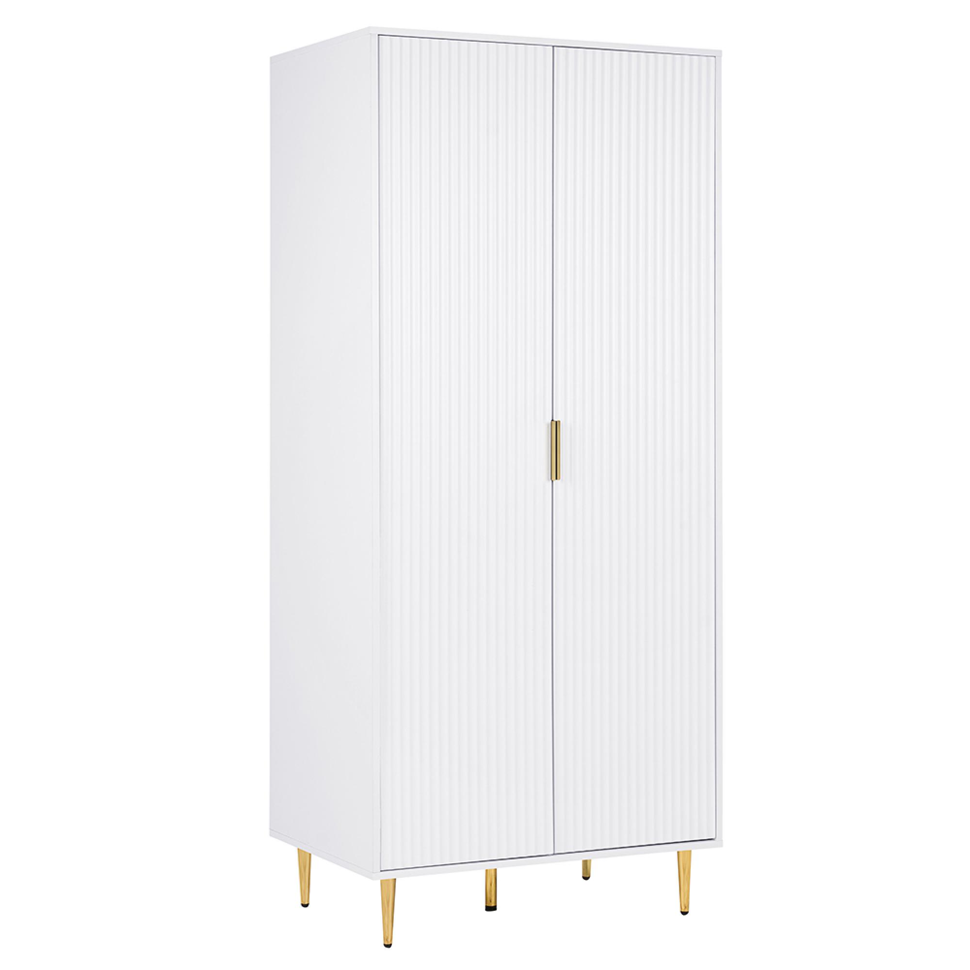 Zara Wardrobe - 2 Door - Fluted - White - Gold Legs