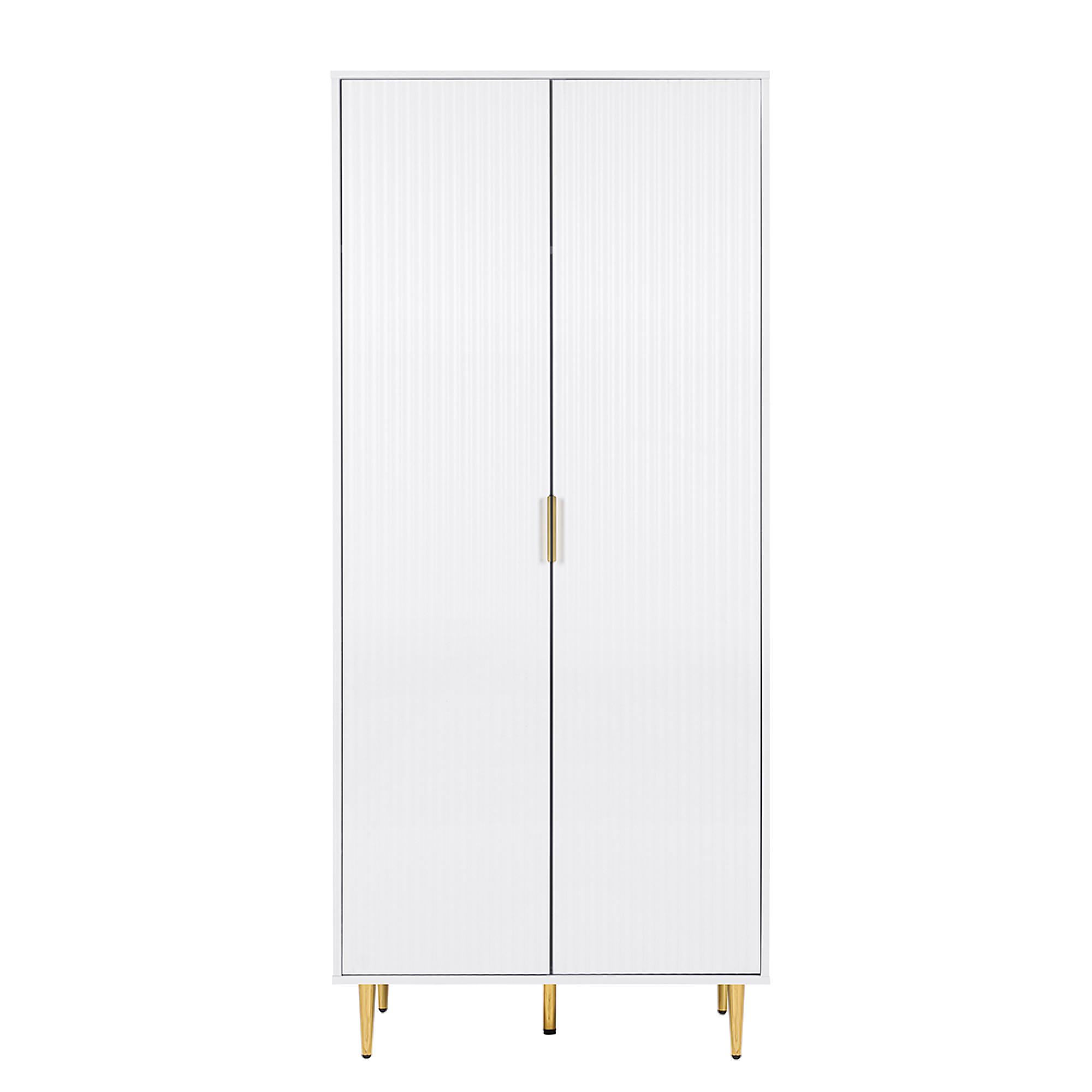 Zara Wardrobe - 2 Door - Fluted - White - Gold Legs