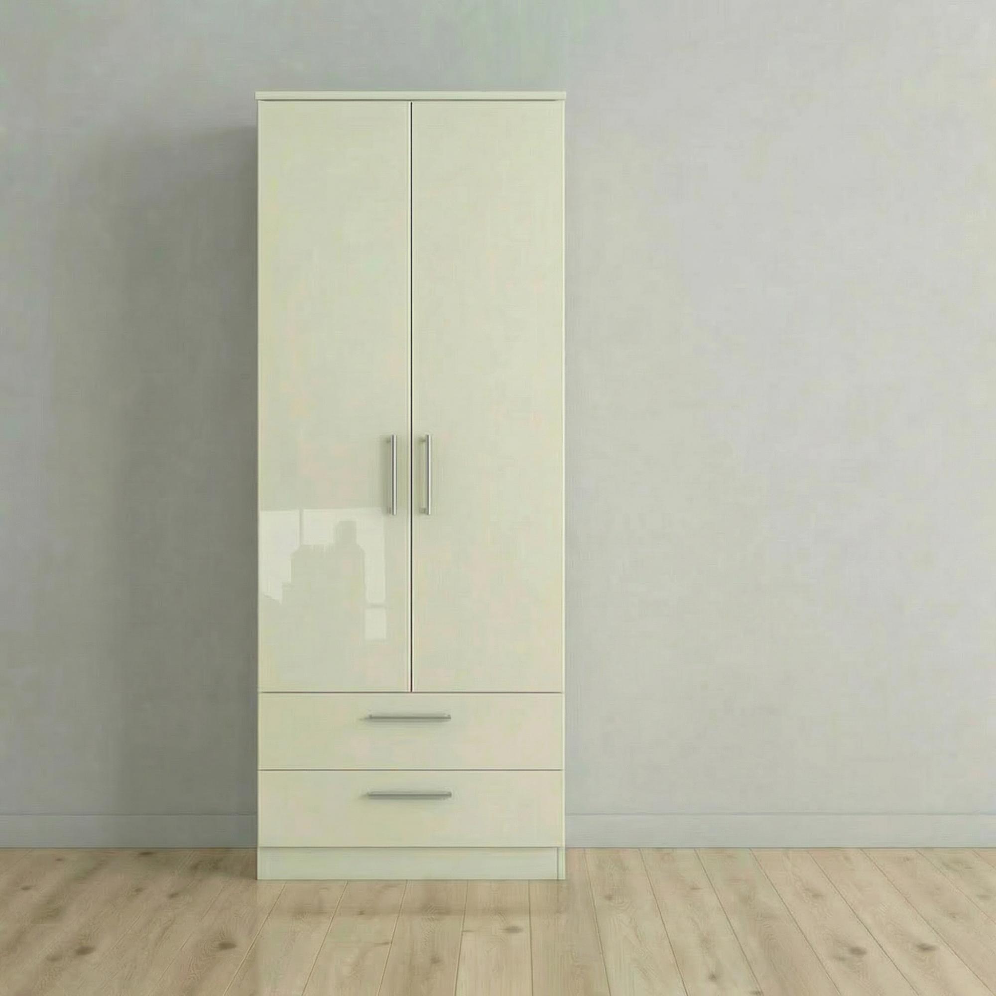 Knightsbridge Wardrobe - 2 Door - 2 Drawer - Tall - Cream Gloss