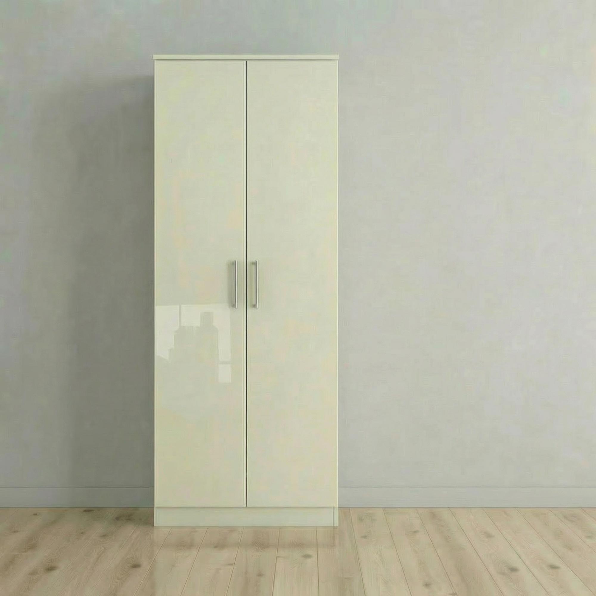 Knightsbridge Wardrobe - 2 Door - Tall Plain - Cream Gloss