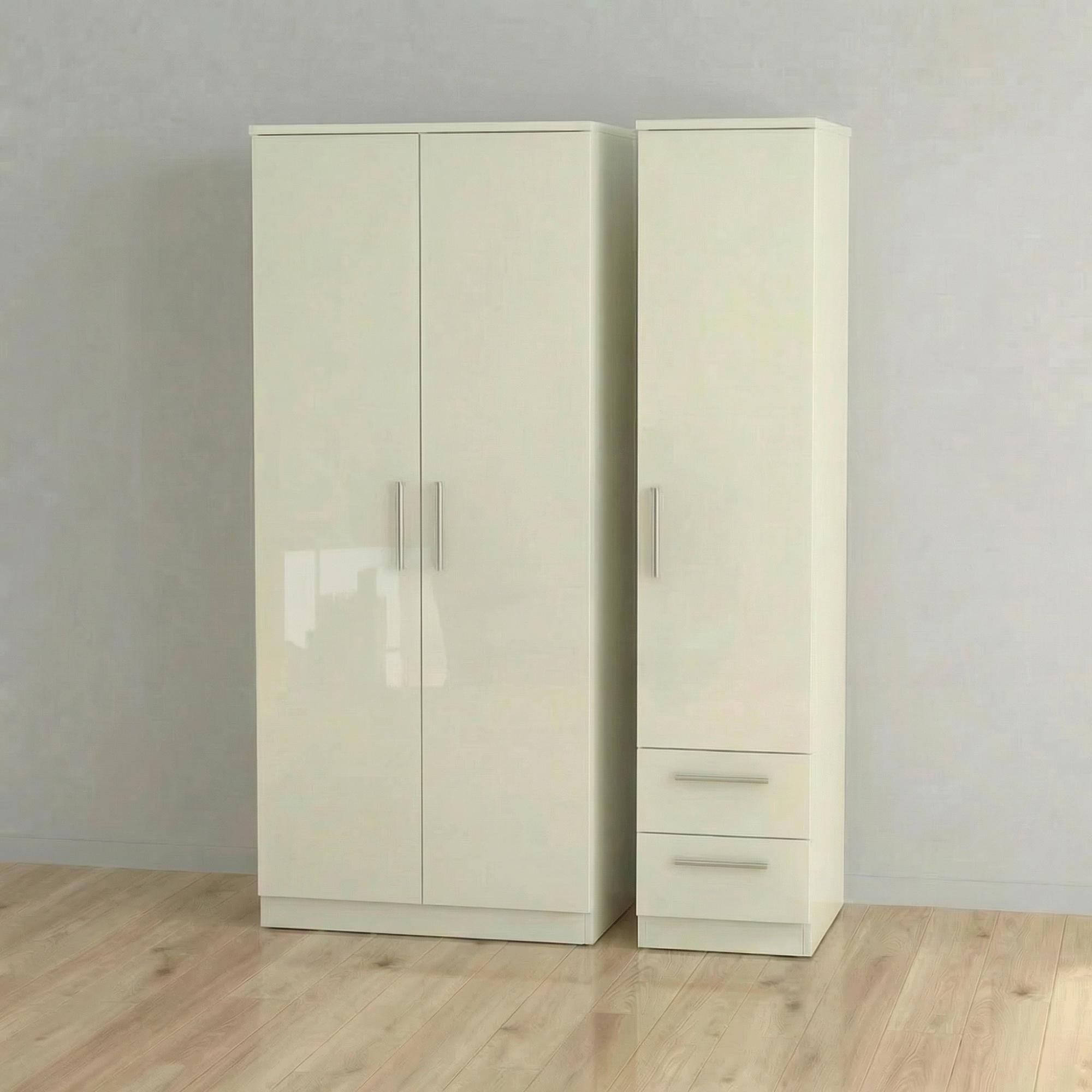 Knightsbridge Wardrobe - 3 Door - RHF 2 Drawers - Triple - Cream Gloss