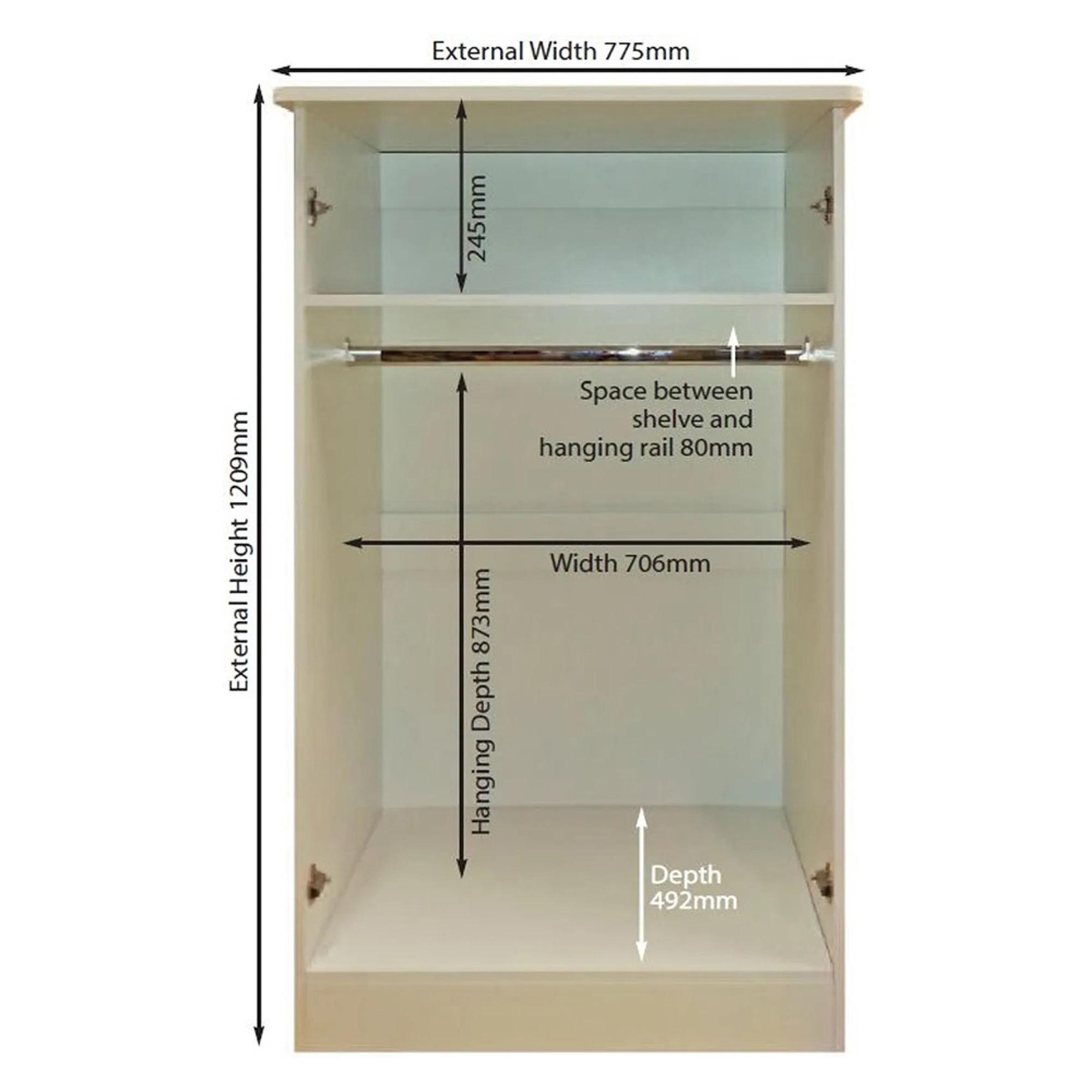 Knightsbridge Midi Wardrobe - Cream Gloss and Light Oak