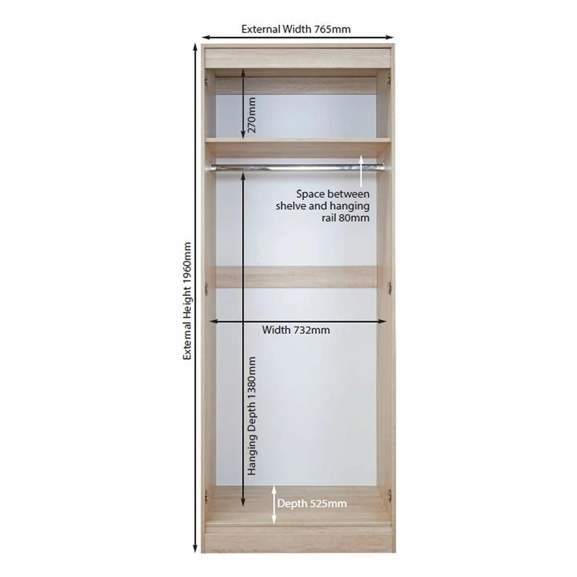 Knightsbridge Wardrobe - 2 Door - Tall - 1 Mirror - Cream Gloss and Light Oak