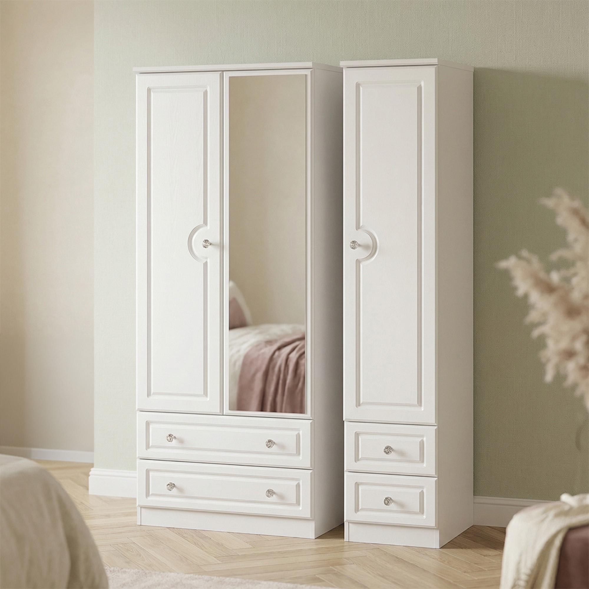 Crystal Combi Wardrobe - 3 Door - 1 Mirror - White