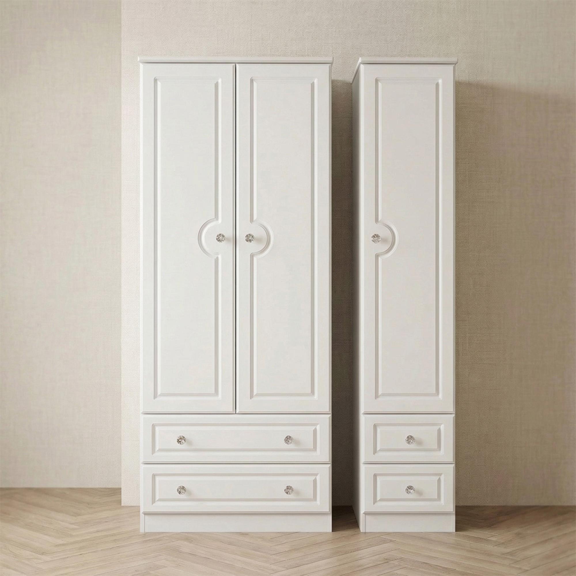 Crystal Triple Wardrobe - 3 Door - 4 Drawers - White