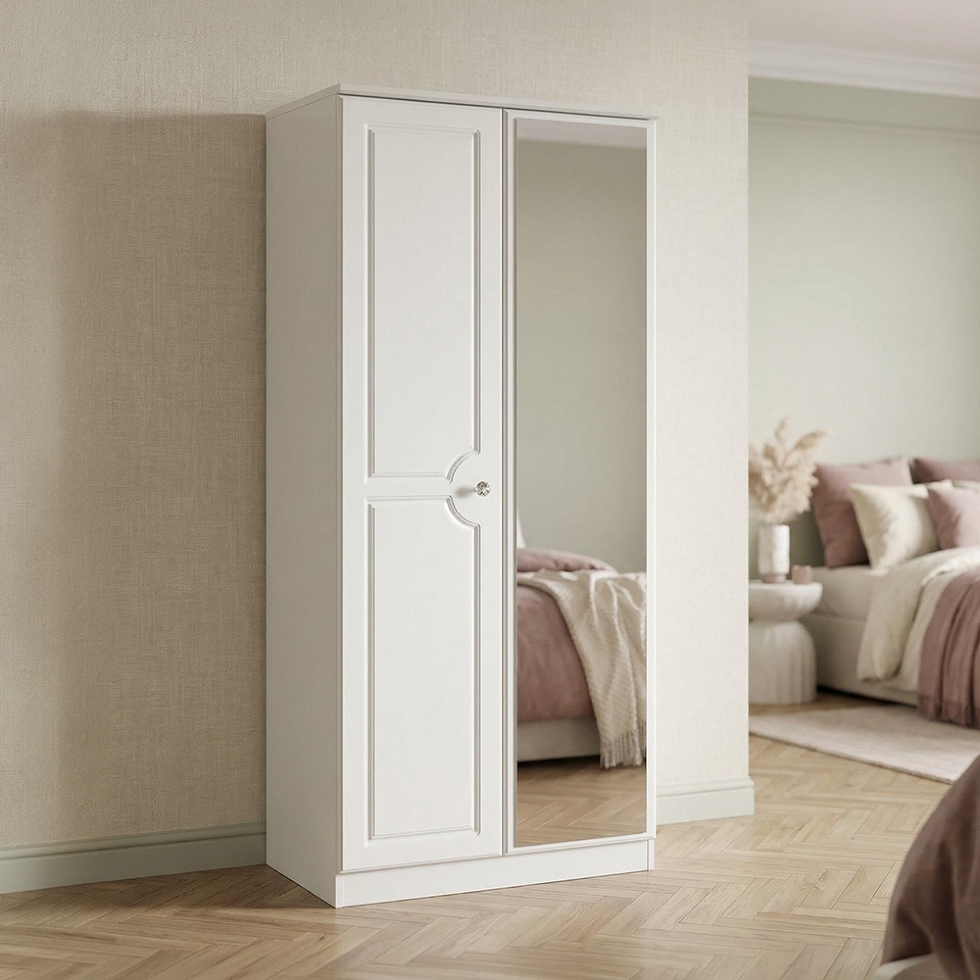 Crystal Wardrobe - 2 Door - 1 Mirror - White