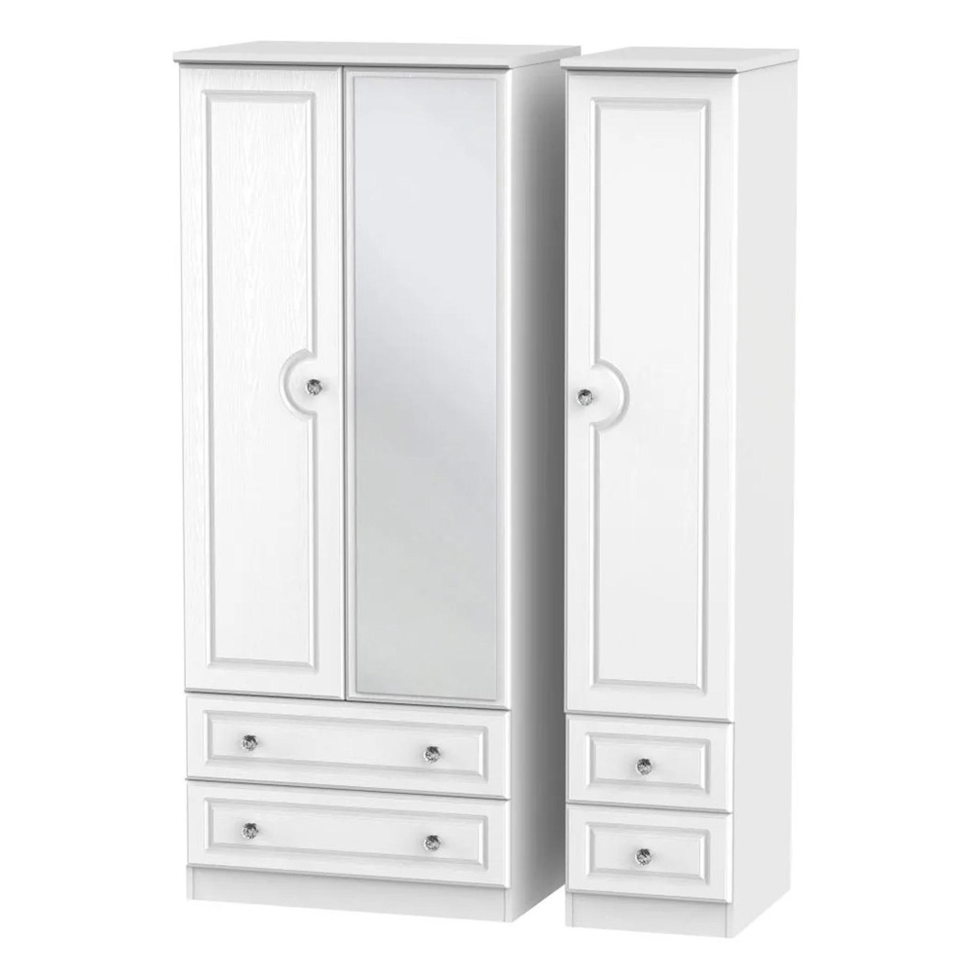 Crystal Combi Wardrobe - 3 Door - 1 Mirror - White