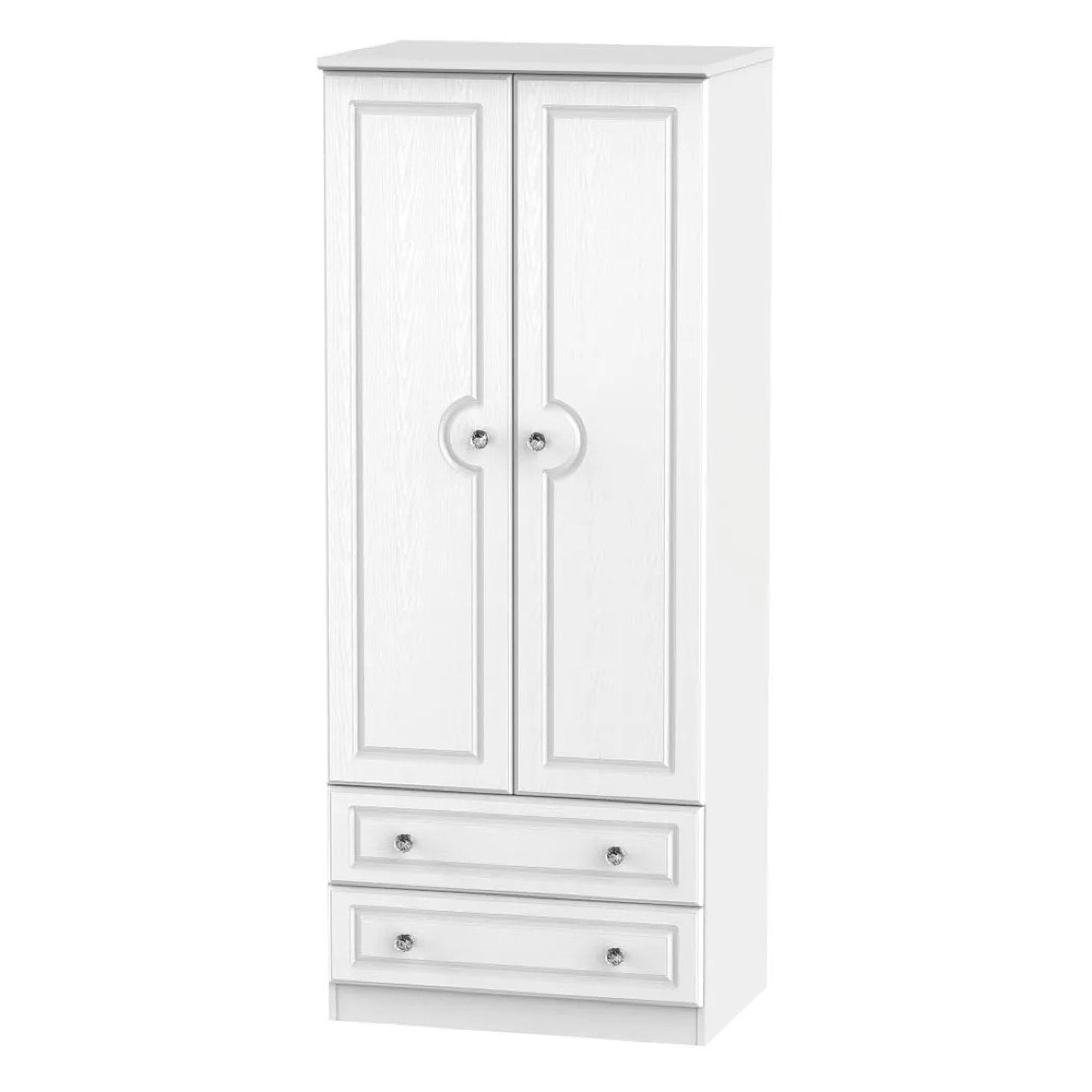 Crystal Double Wardrobe - 2 Door - 2 Drawer - White