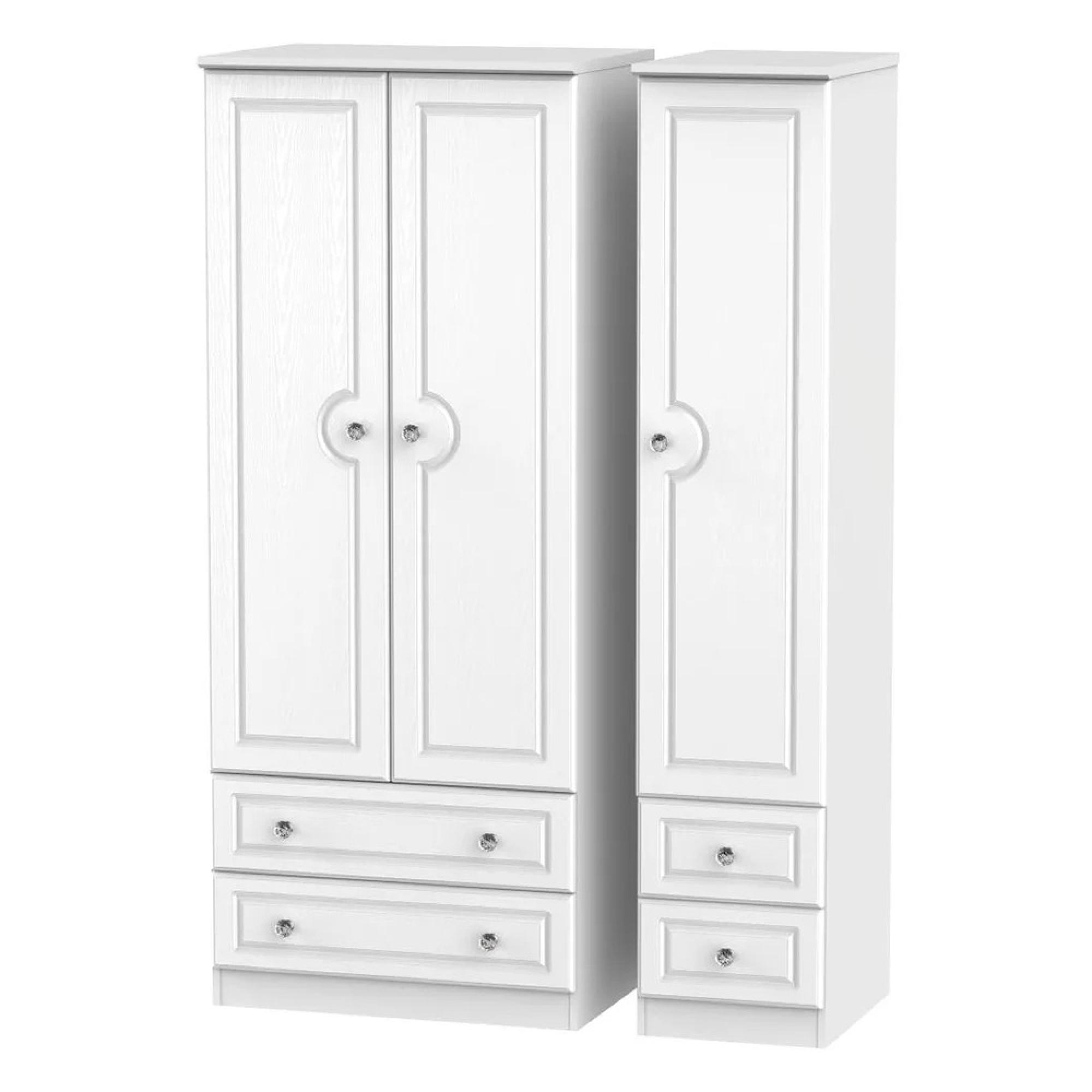 Crystal Triple Wardrobe - 3 Door - 4 Drawers - White
