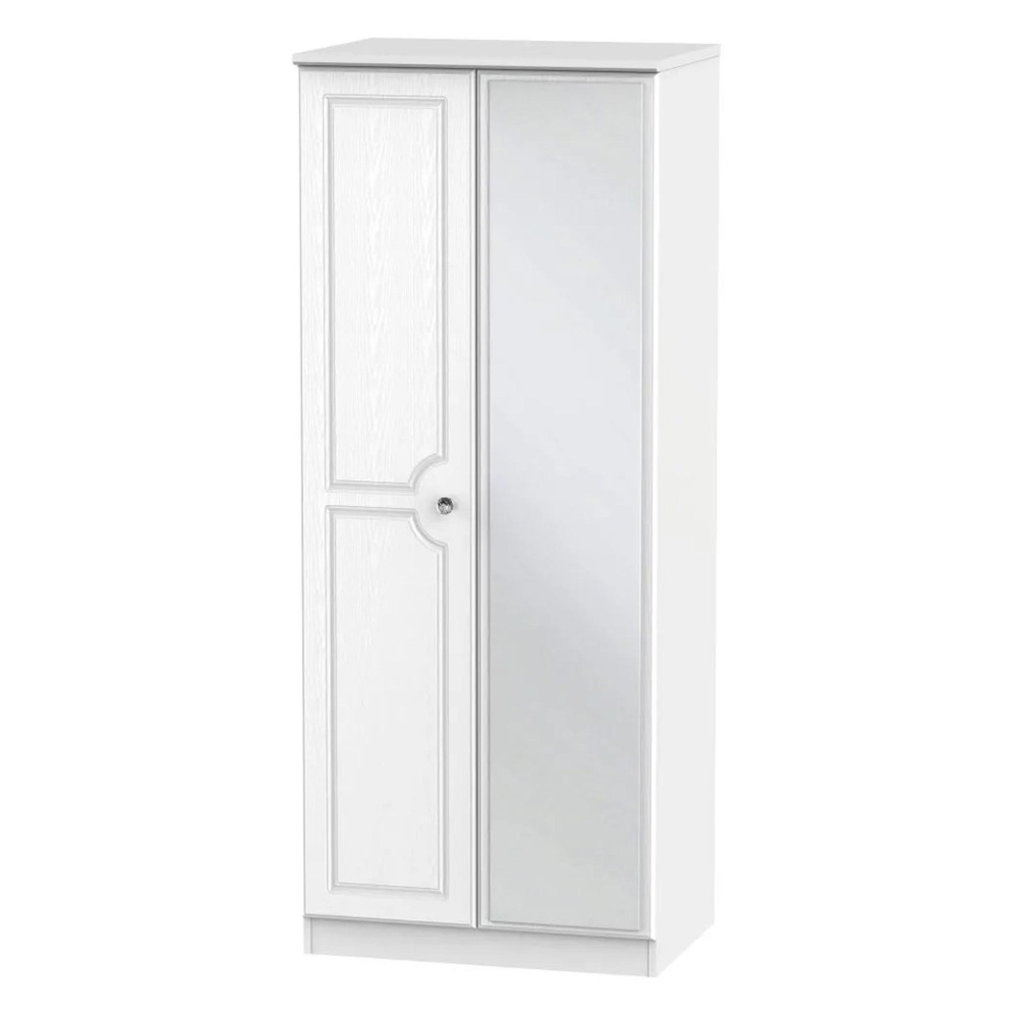 Crystal Wardrobe - 2 Door - 1 Mirror - White