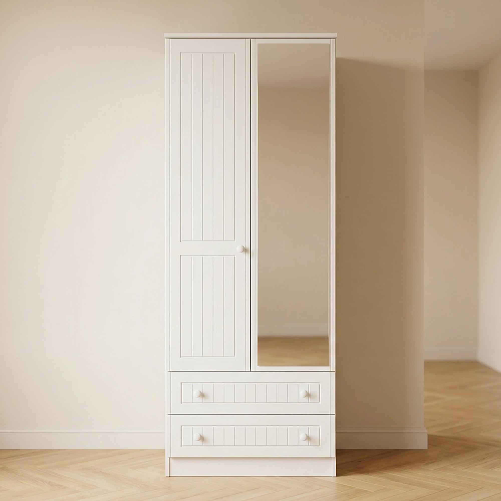 Warwick Wardrobe - 2 Door - 1 Mirror - Tall - Combi - White