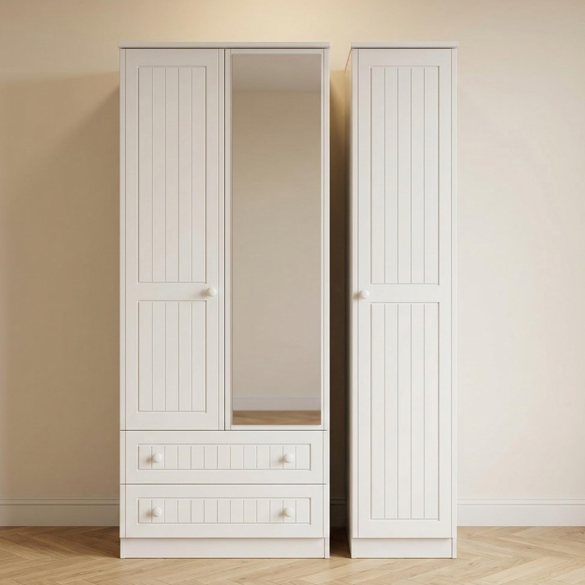Warwick Wardrobe - 3 Door - 1 Mirror - LHF 2 Drawers - Combi - White