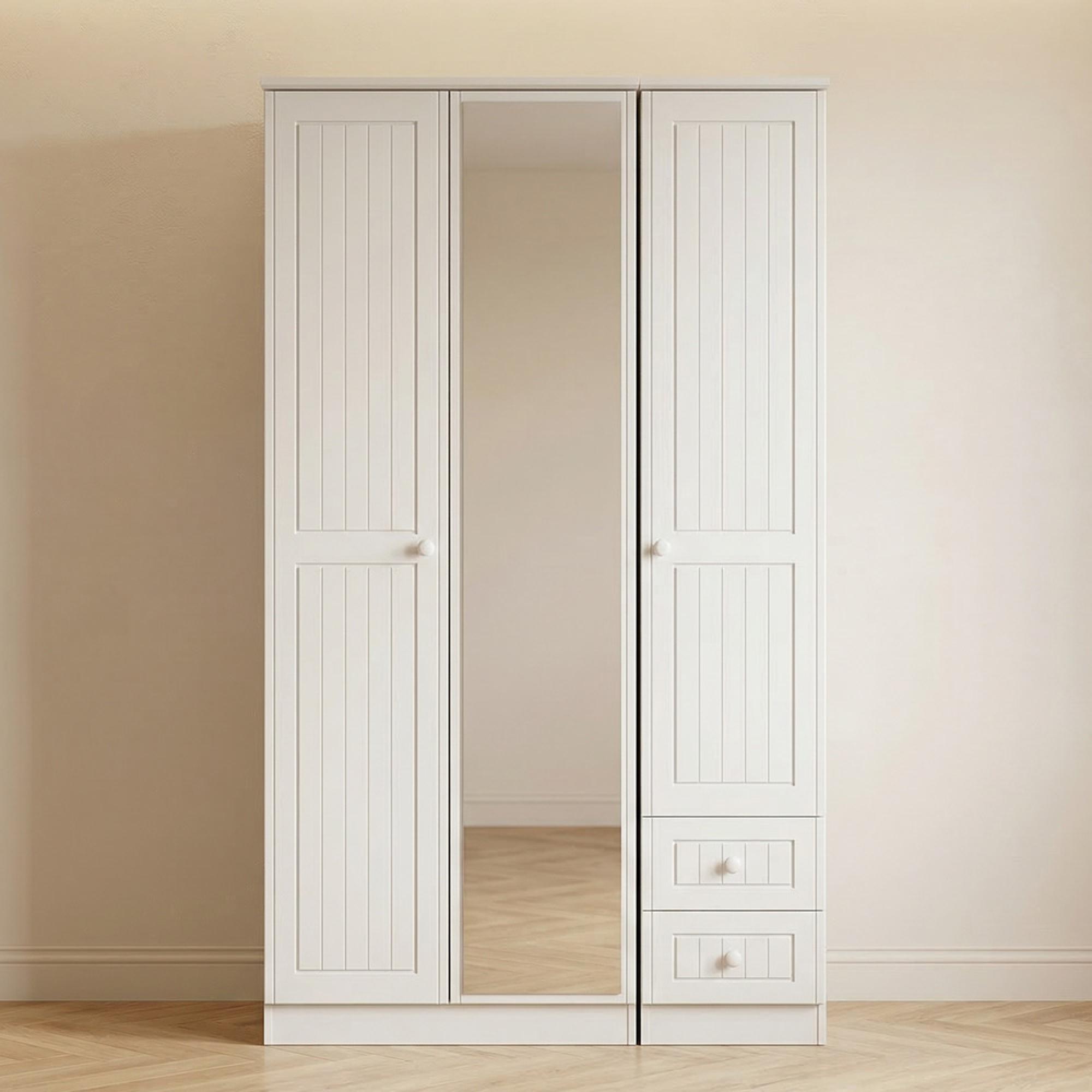 Warwick Wardrobe - 3 Door - 1 Mirror - Tall - Combi - White