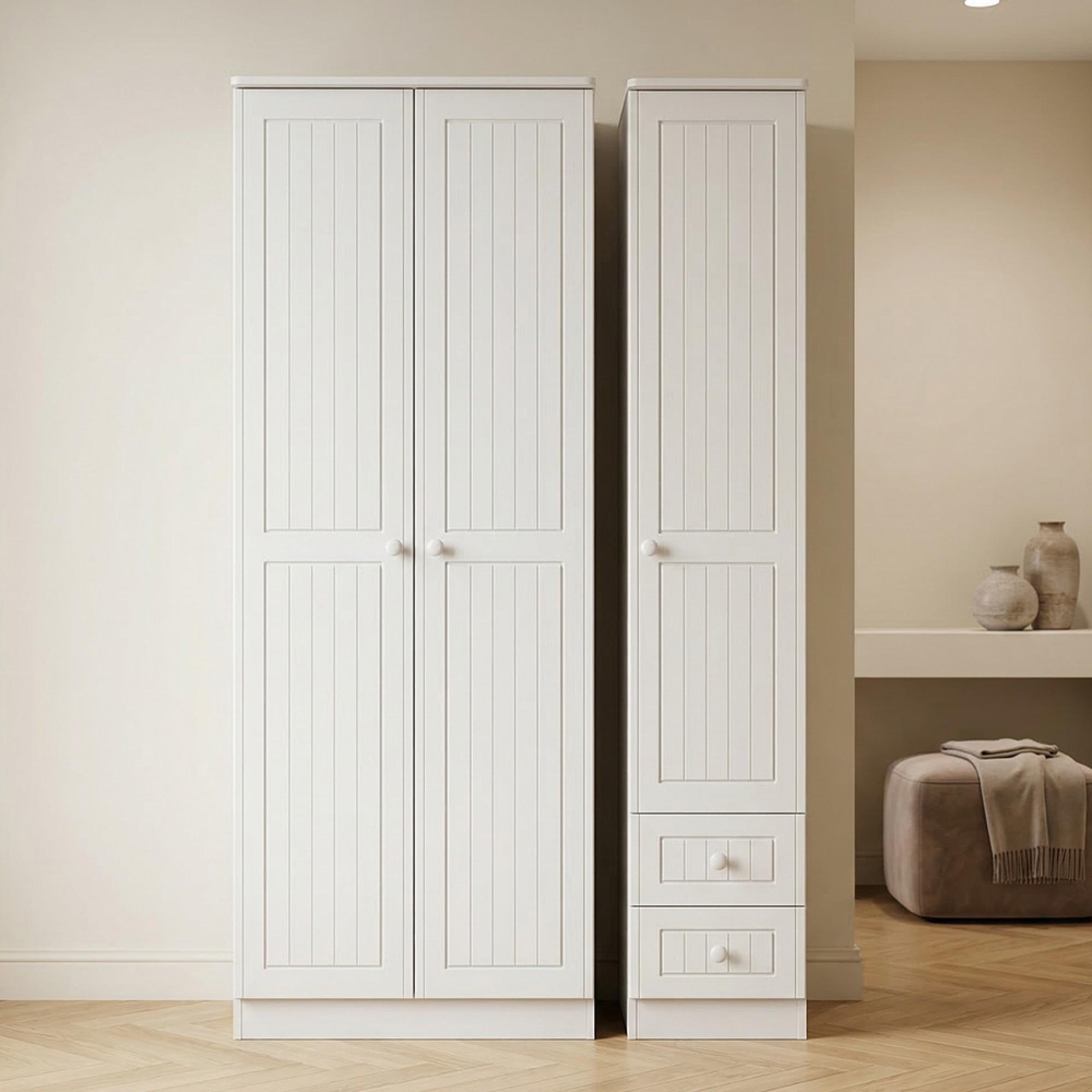 Warwick Wardrobe - 3 Door - RHF 2 Drawers - Tall - Triple - White