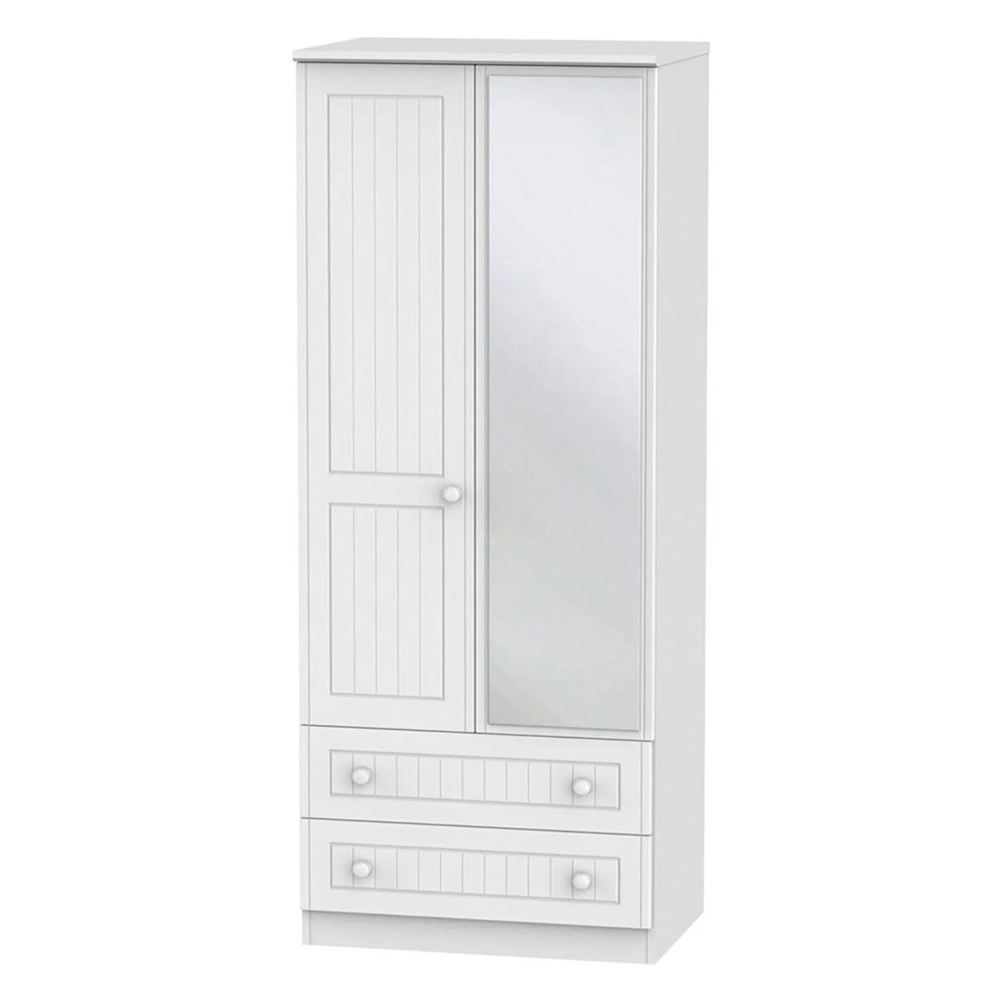 Warwick Wardrobe - 2 Door - 1 Mirror - Combi - White