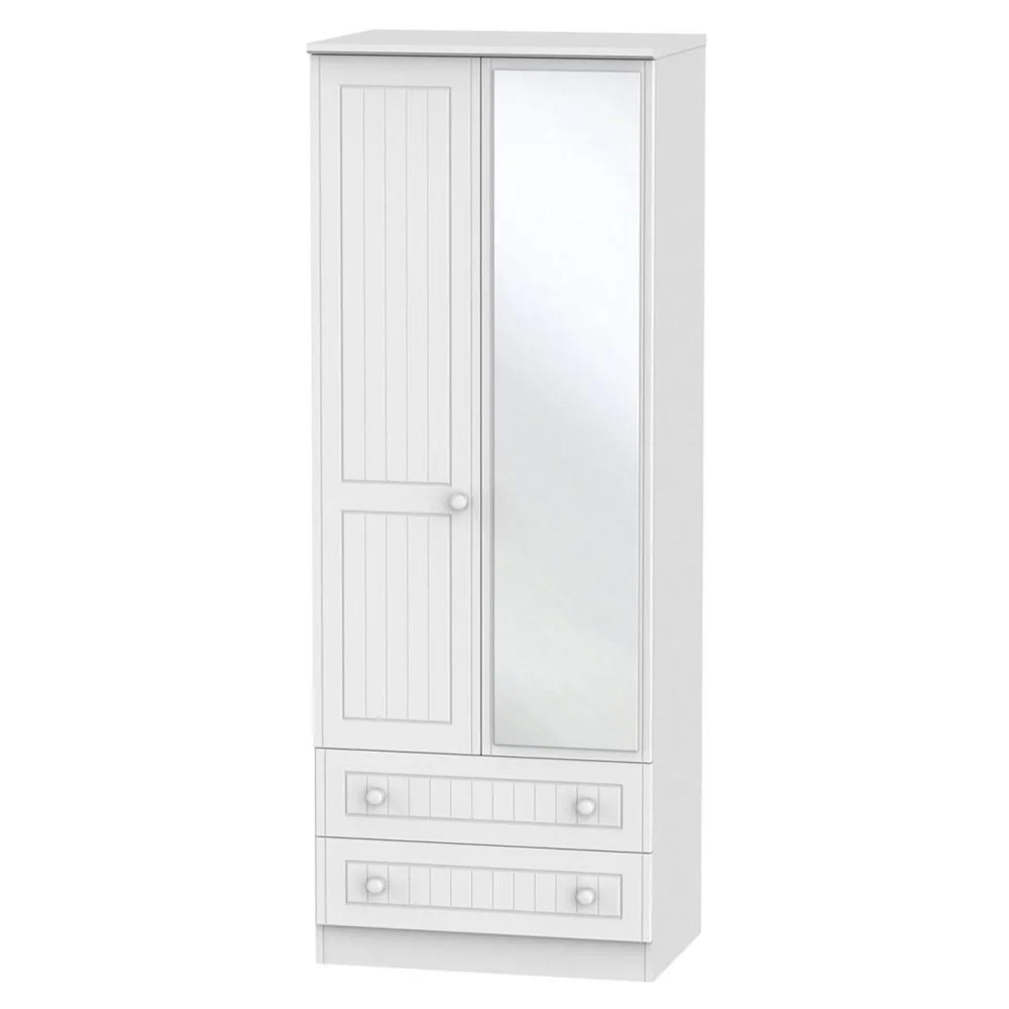 Warwick Wardrobe - 2 Door - 1 Mirror - Tall - Combi - White